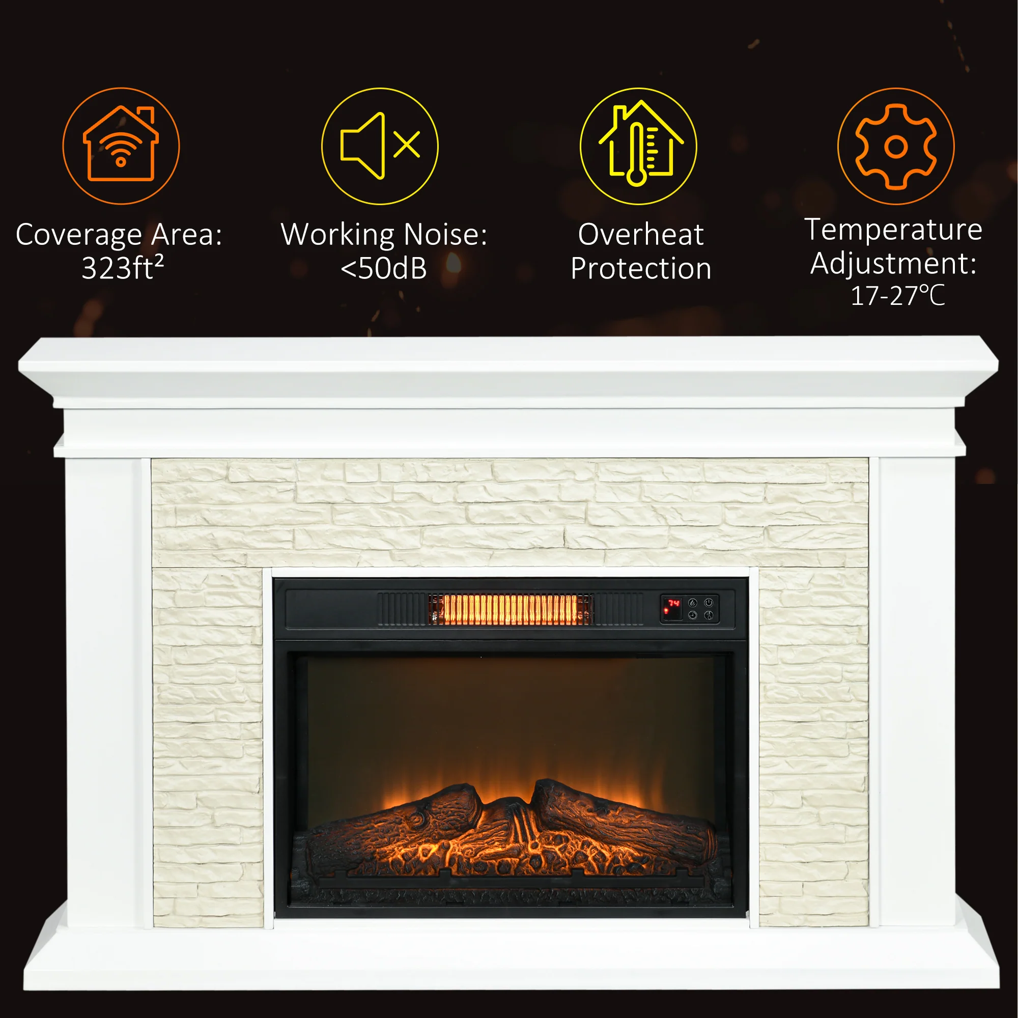 31.5" Electric Fireplace with Mantel, with Remote Control, Overheat Protection, 1400W, White - Image 9