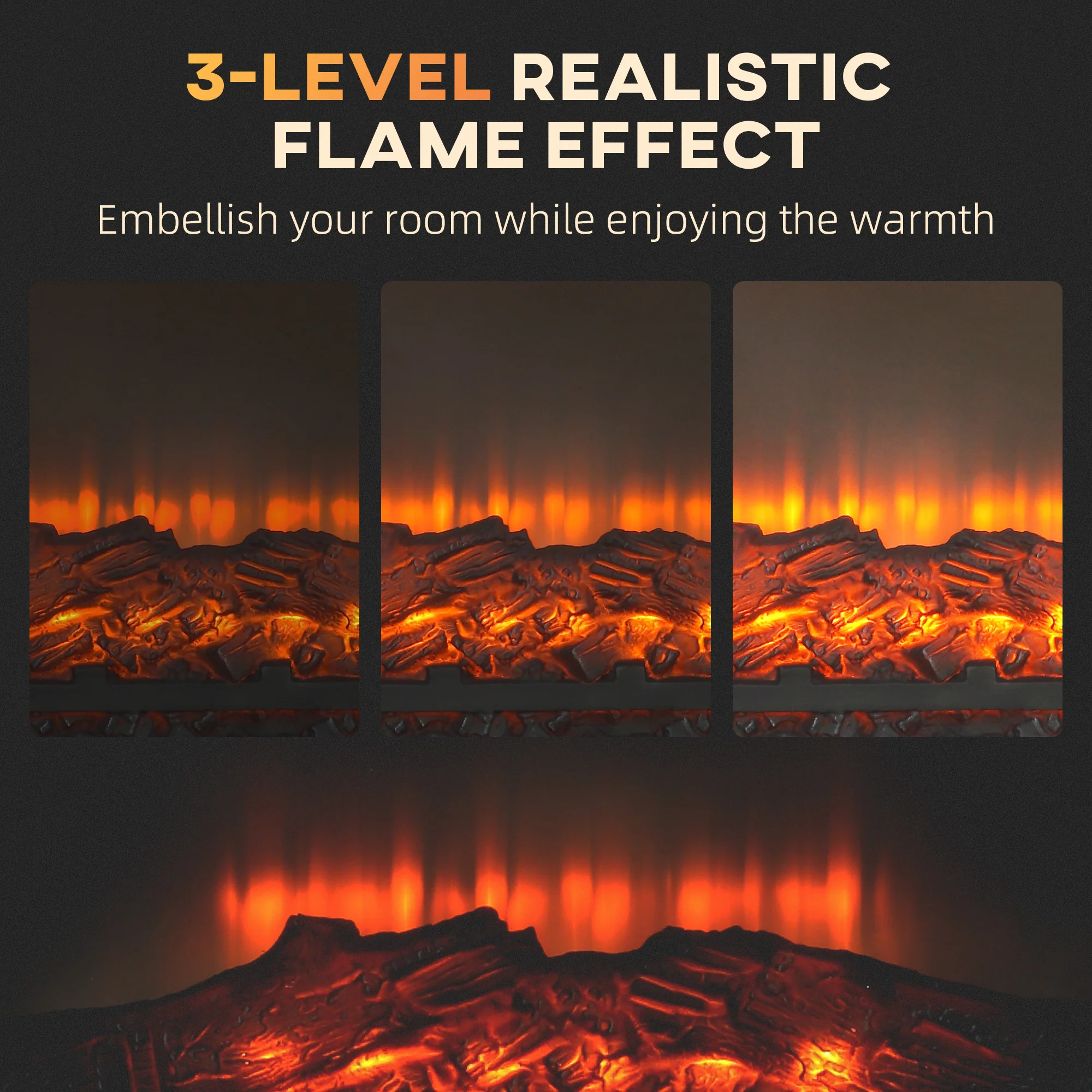 32" Electric Fireplace Heater with Mantel, Log Hearth and Adjustable Flame, 1400W, Brown - Image 6