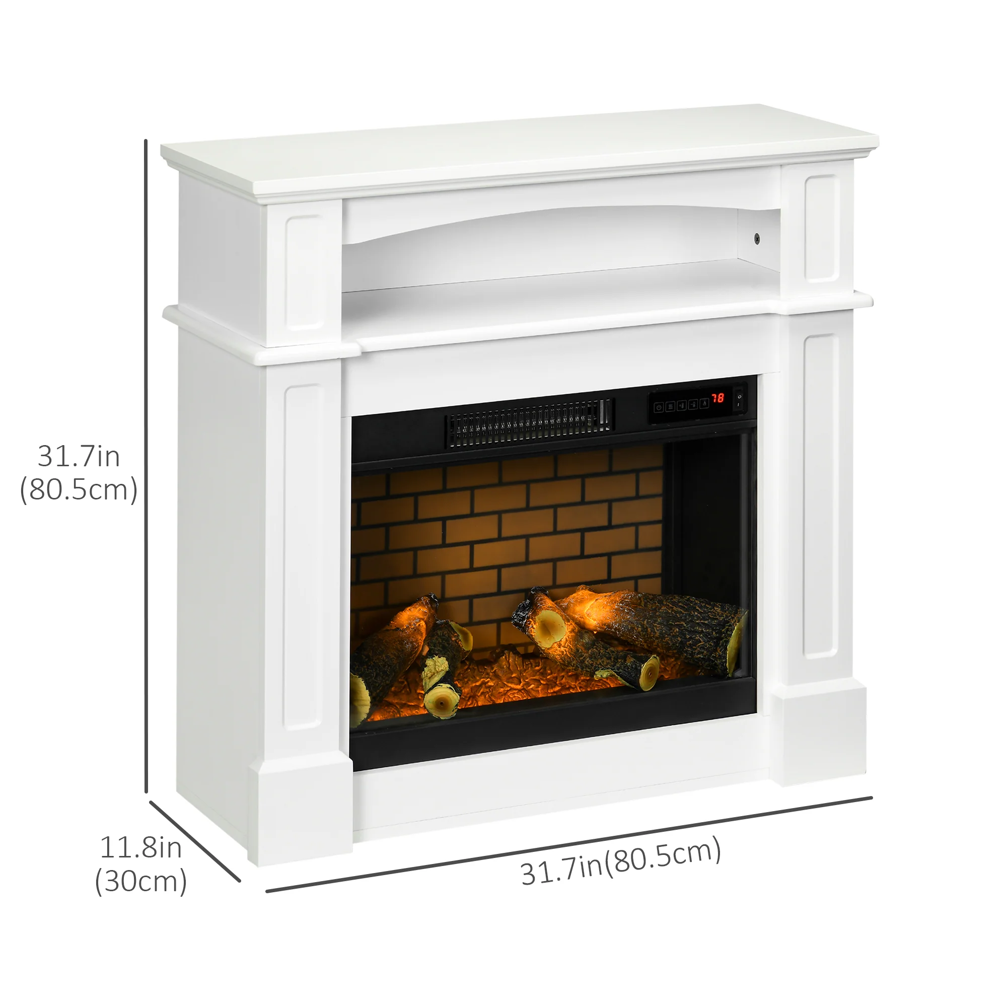 32" Electric Fireplace Heater with Mantel, Log Hearth and Remote Control, 700W/1400W, White - Image 5