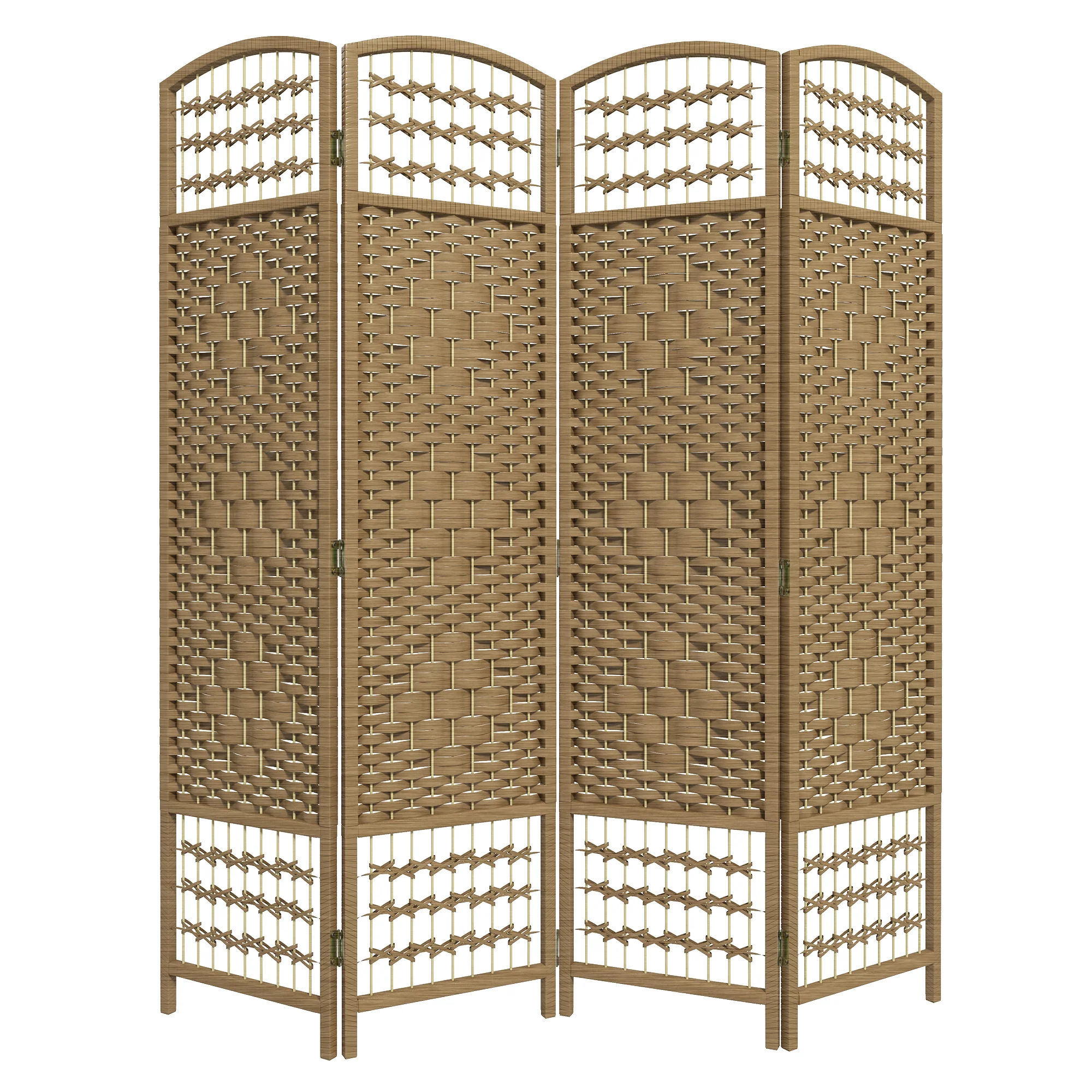 4 Panel Folding Room Divider, Portable Privacy Screen, Wave Fiber, Natural - Image 2