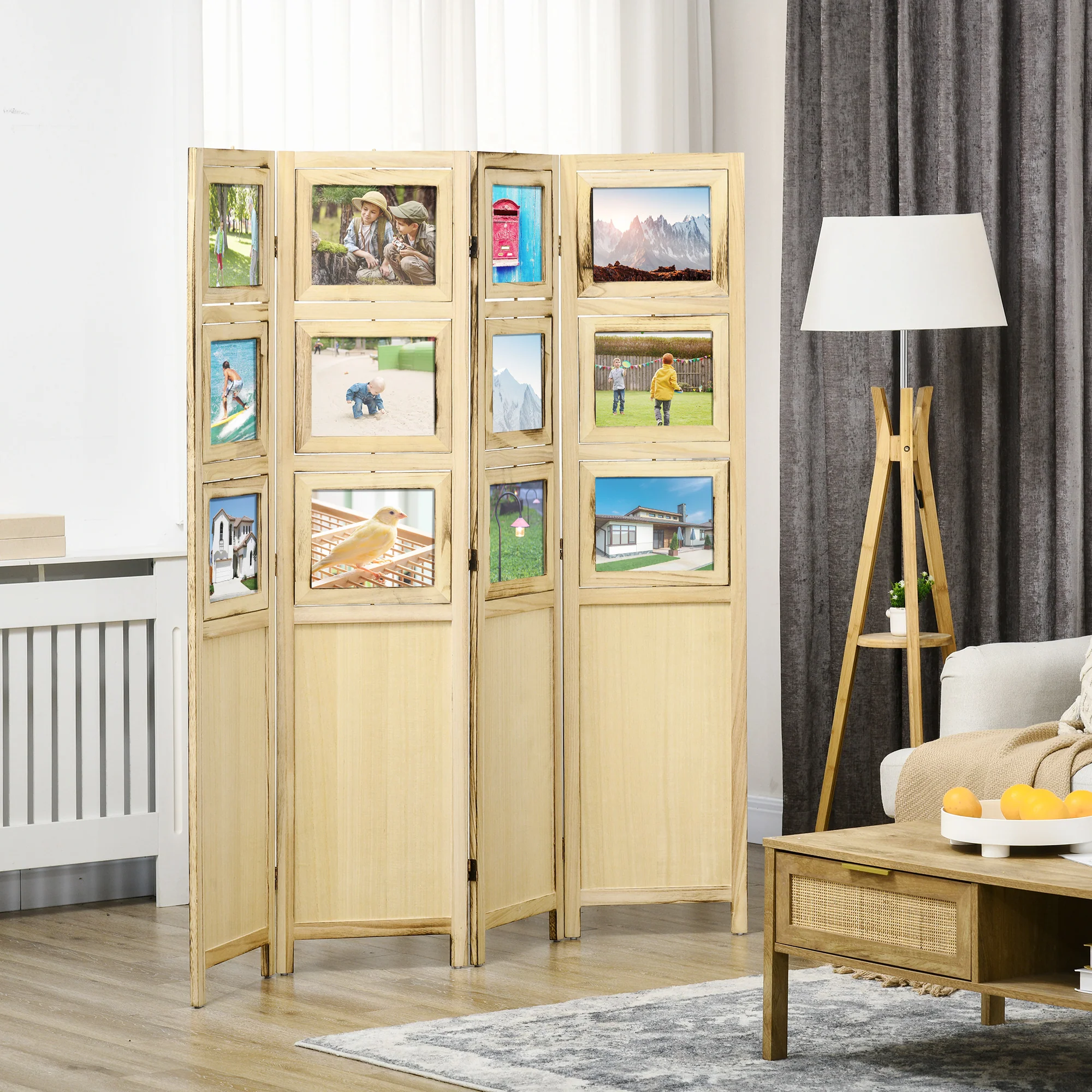 4 Panel Room Divider, Folding Privacy Screens, Natural - Image 3