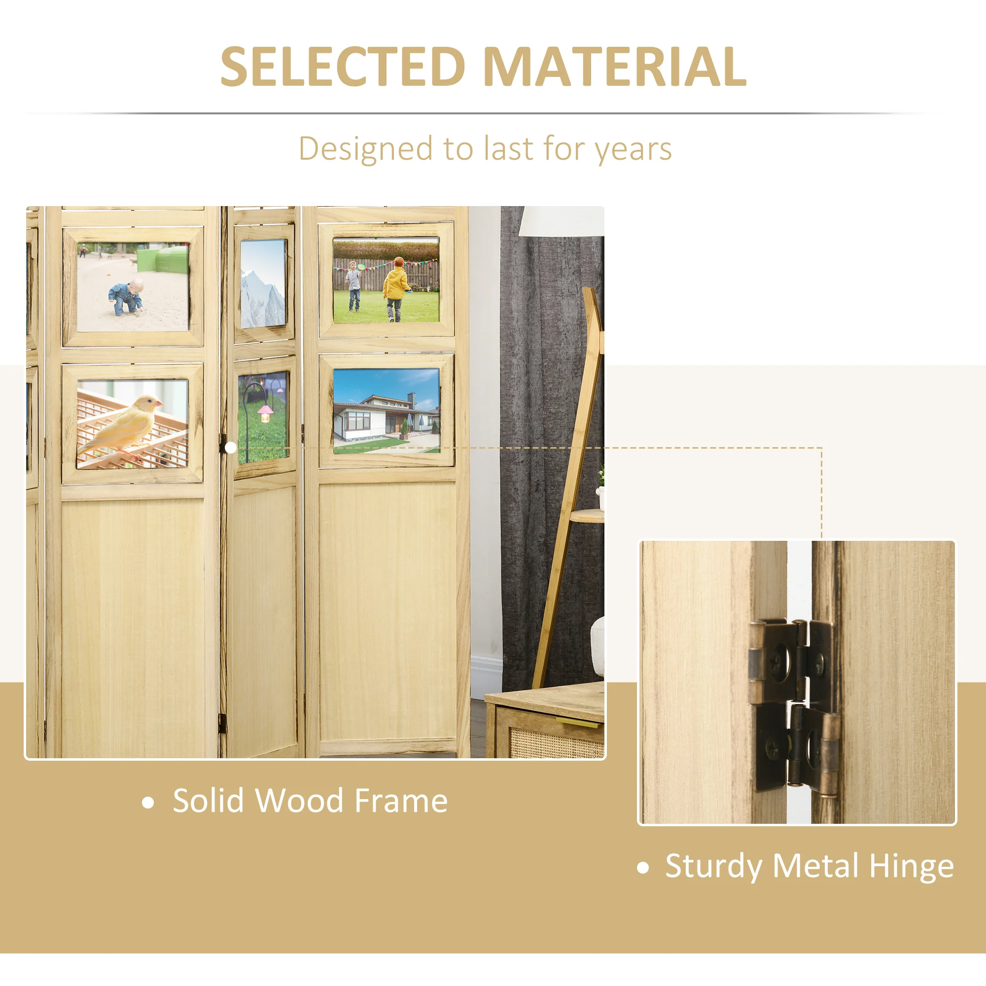 4 Panel Room Divider, Folding Privacy Screens, Natural - Image 7
