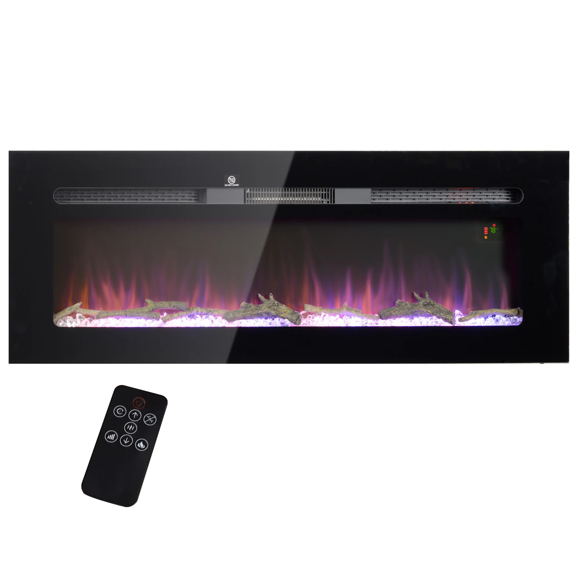 50" Electric Fireplace Heater with Remote Control, Adjustable Color & Brightness, Black - Image 2