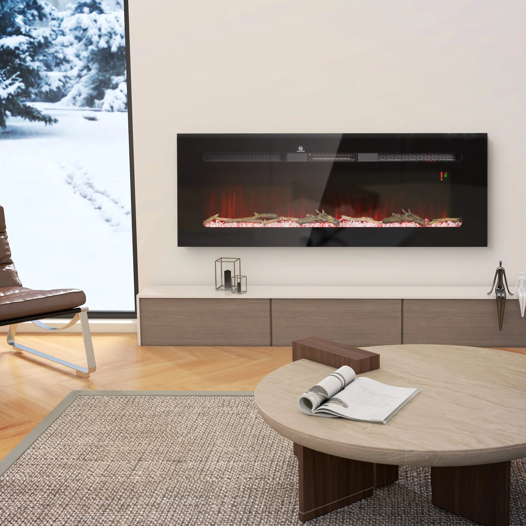 50" Electric Fireplace Heater with Remote Control, Adjustable Color & Brightness, Black - Image 4