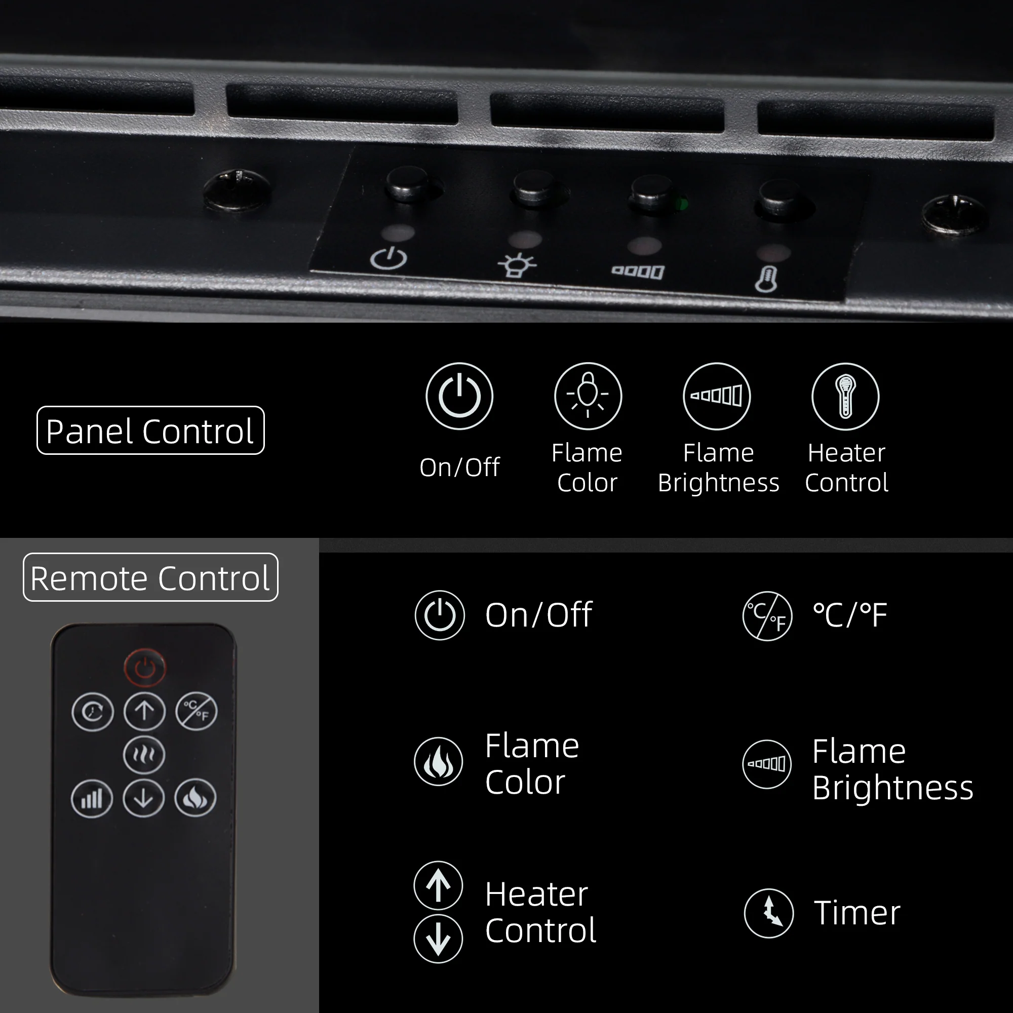 50" Electric Fireplace Heater with Remote Control, Adjustable Color & Brightness, Black - Image 7