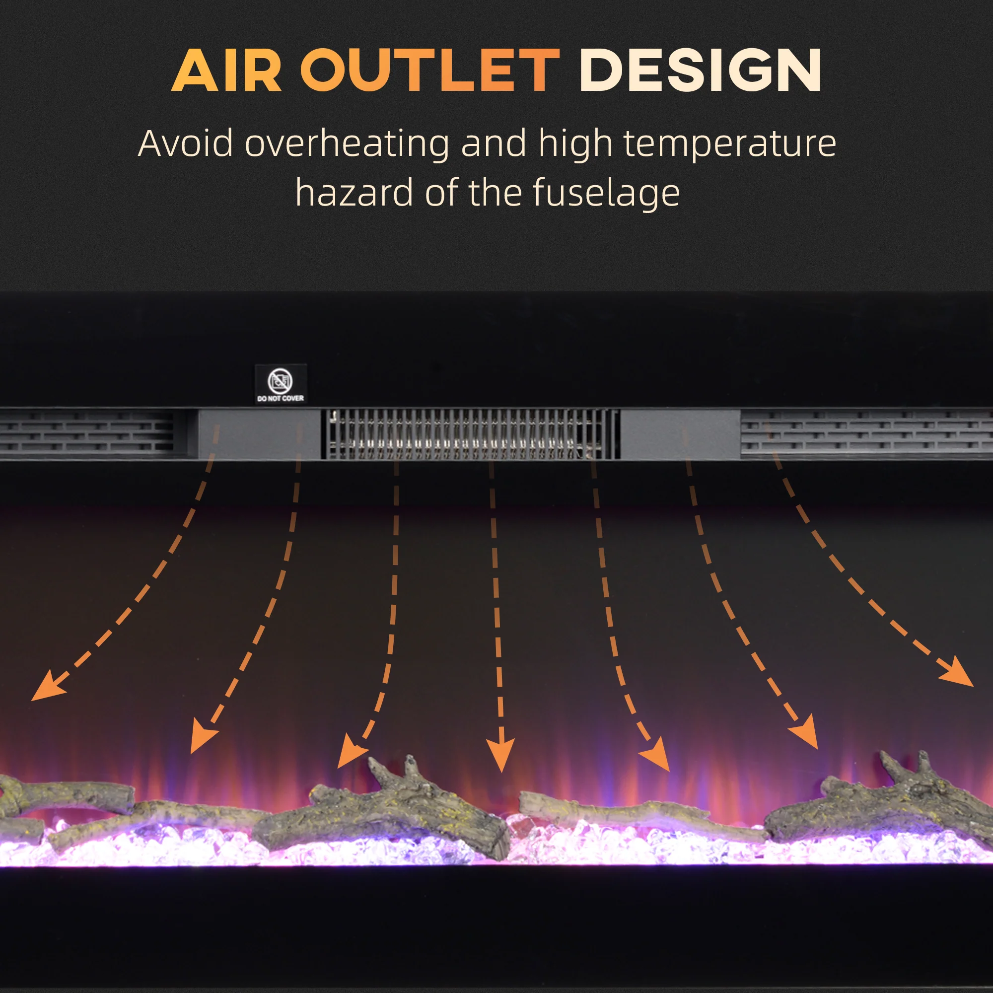 50" Electric Fireplace Heater with Remote Control, Adjustable Color & Brightness, Black - Image 9