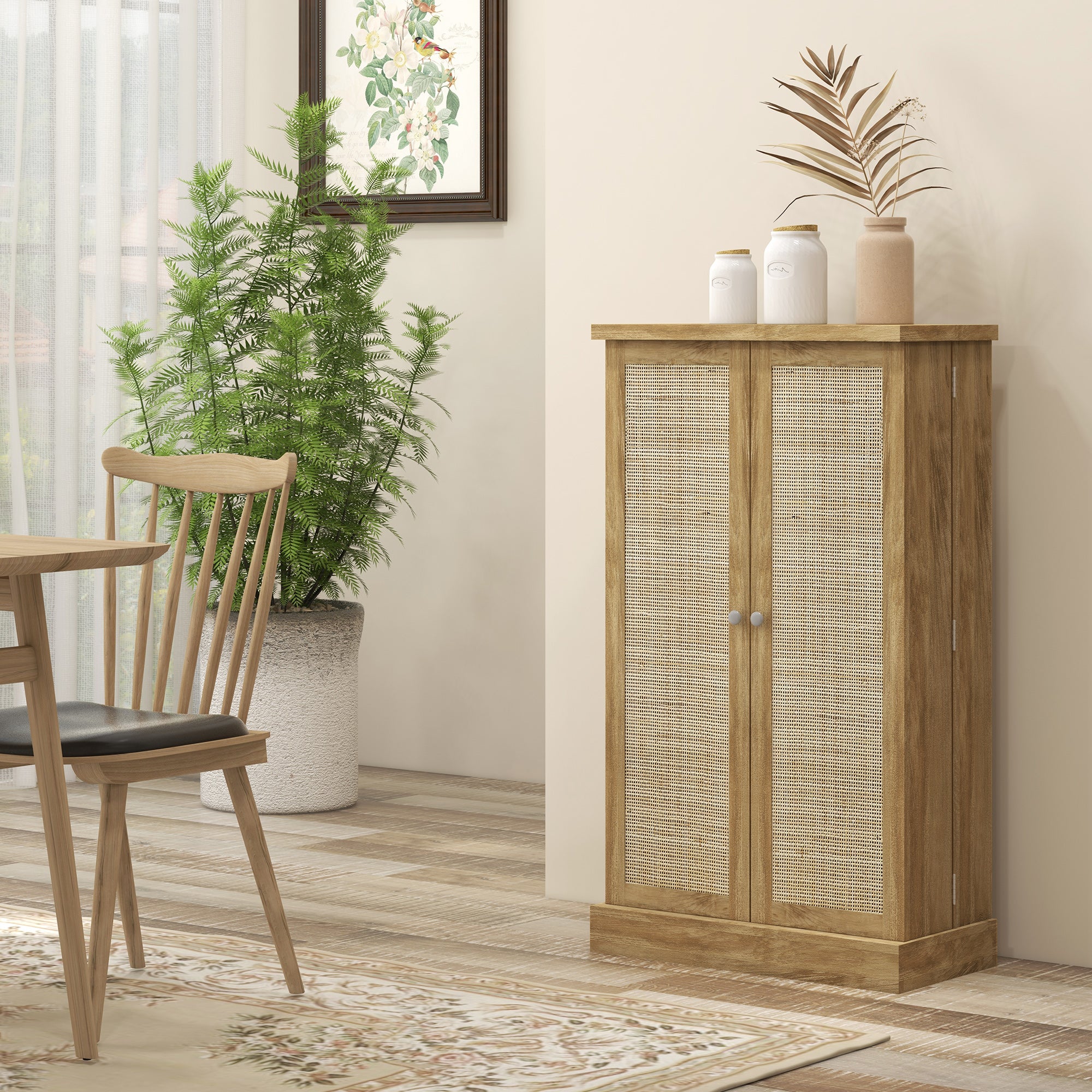 41" Rattan Kitchen Storage Cabinet with 5-Tier Shelf, 12 Spice Racks, Natural - Image 4