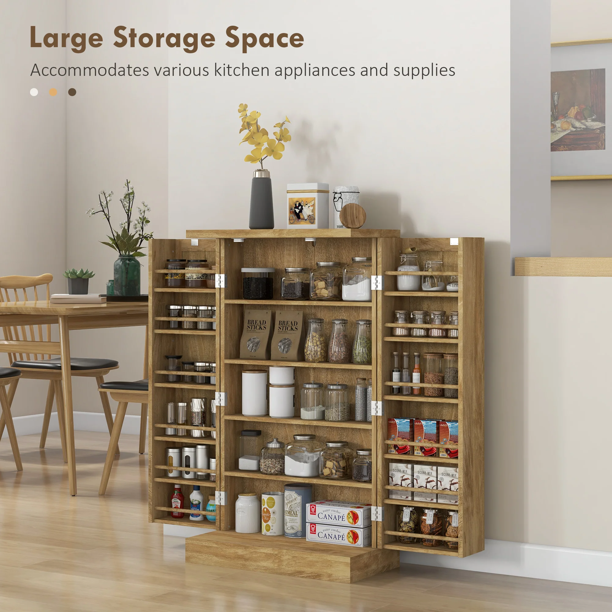41" Rattan Kitchen Storage Cabinet with 5-Tier Shelf, 12 Spice Racks, Natural - Image 6