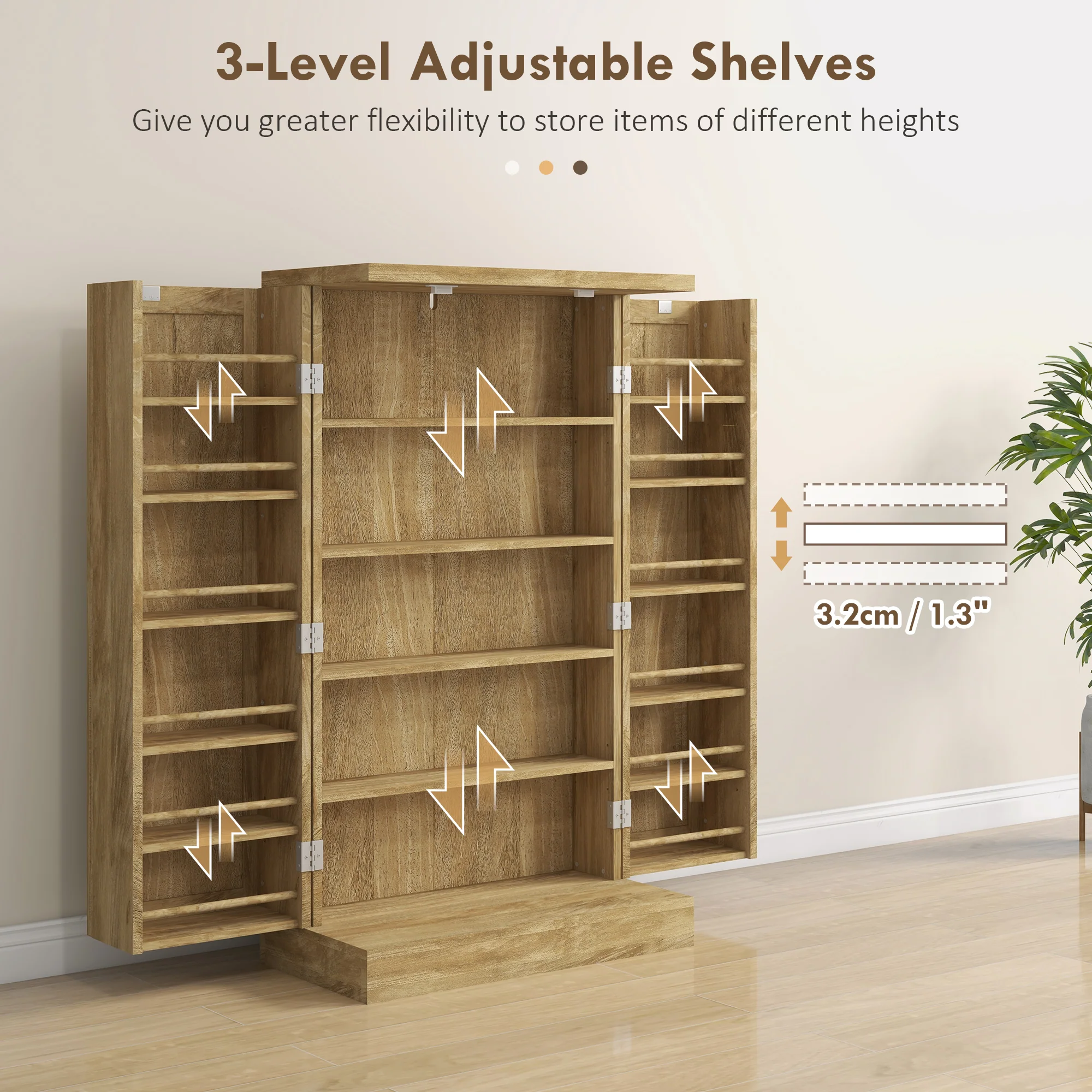 41" Rattan Kitchen Storage Cabinet with 5-Tier Shelf, 12 Spice Racks, Natural - Image 8