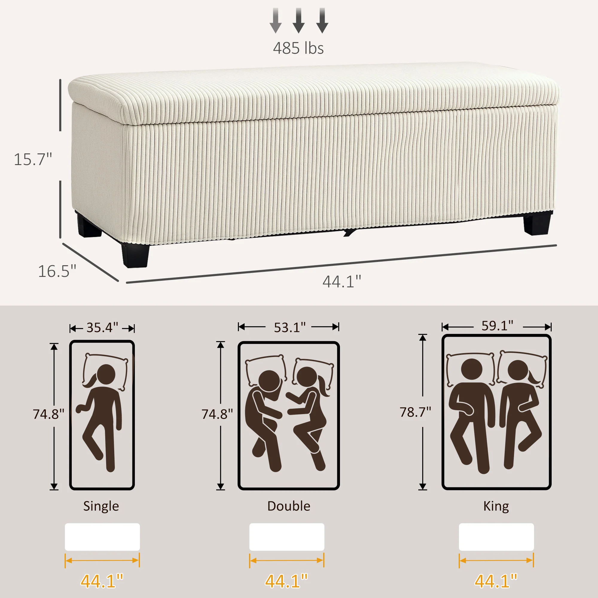 44" Corduroy Storage Ottoman Bench with Lid, for Bedroom, Living Room, Beige - Image 5