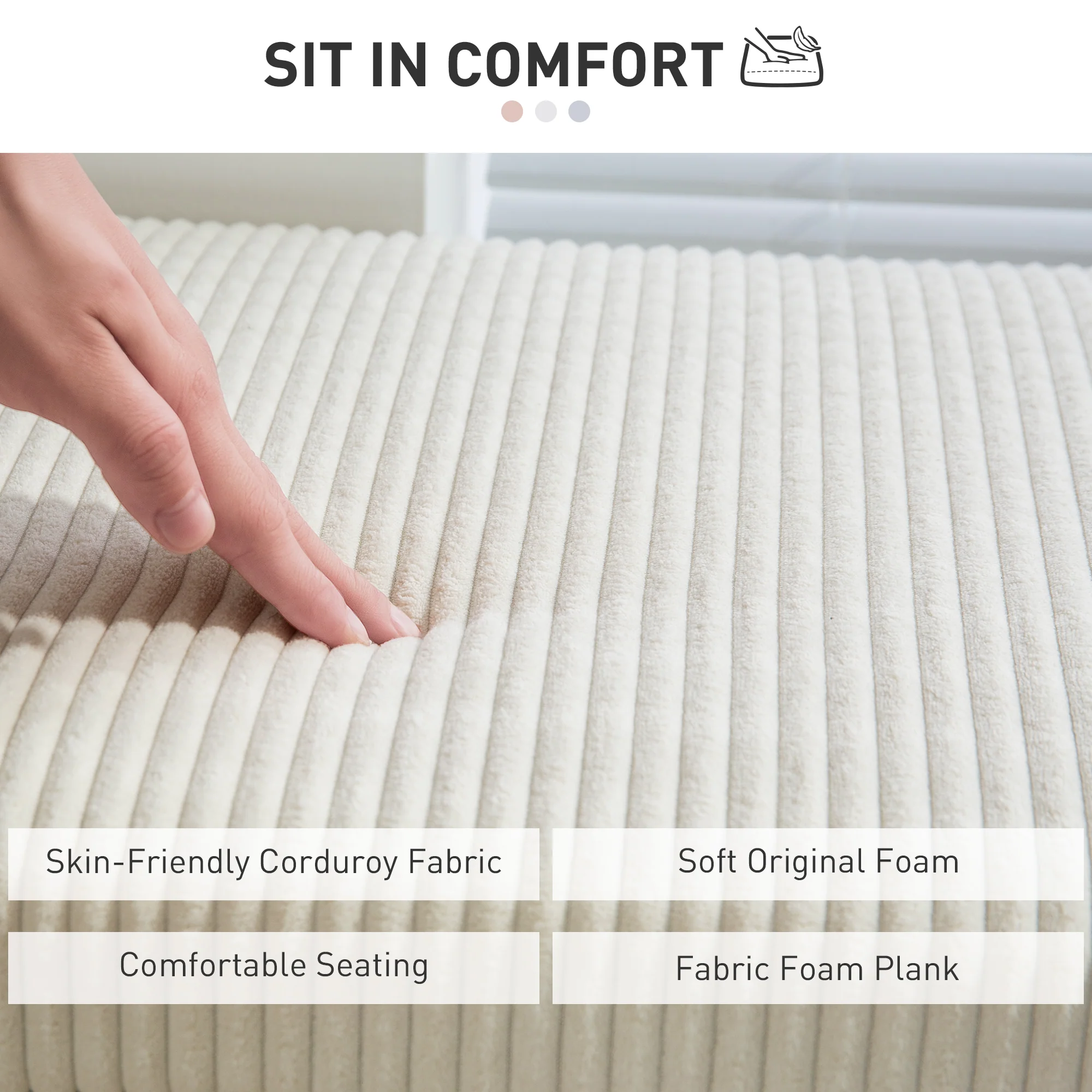 44" Corduroy Storage Ottoman Bench with Lid, for Bedroom, Living Room, Beige - Image 7