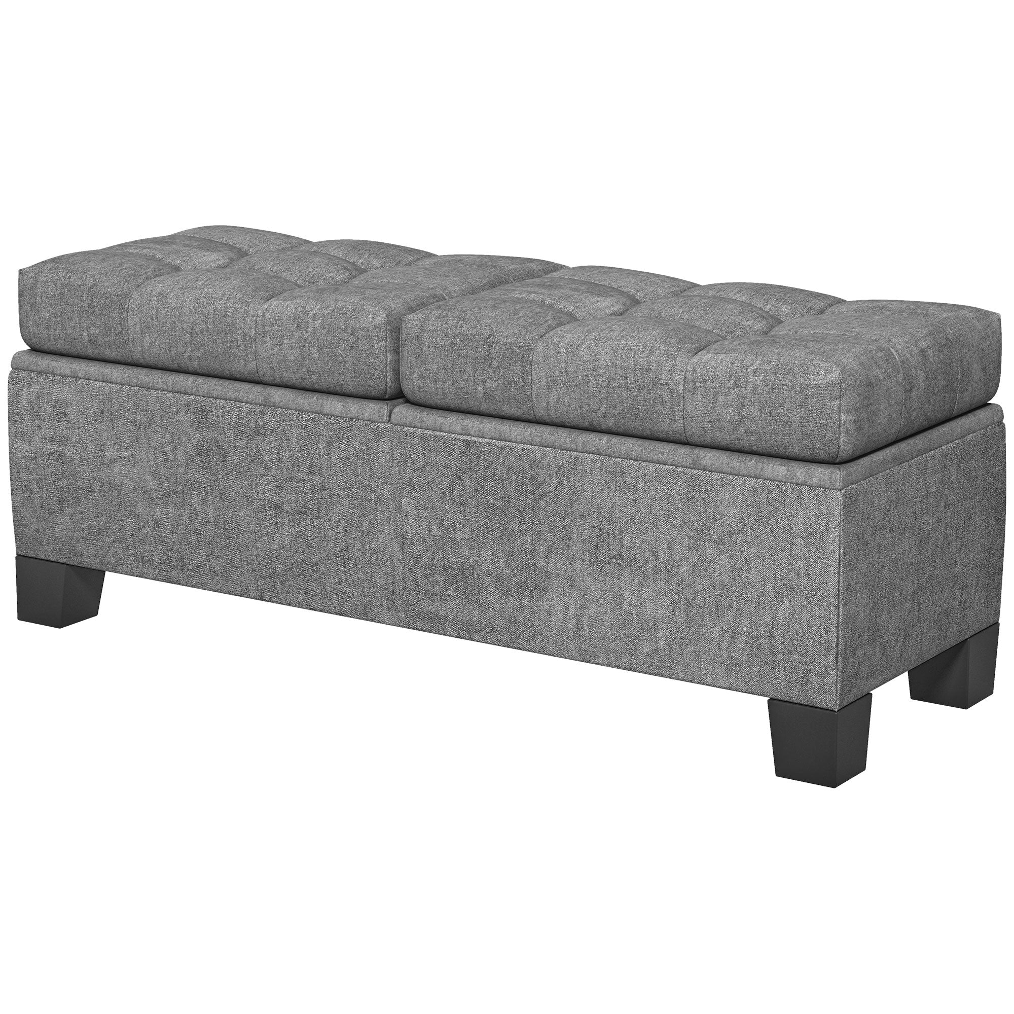 46" Storage Ottoman Bench, Steel Frame, Button Tufted & Safety Hinges, Gray - Image 2