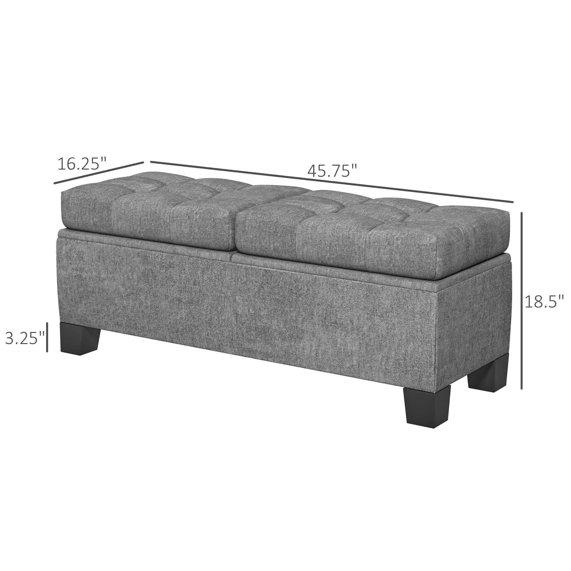46" Storage Ottoman Bench, Steel Frame, Button Tufted & Safety Hinges, Gray - Image 5