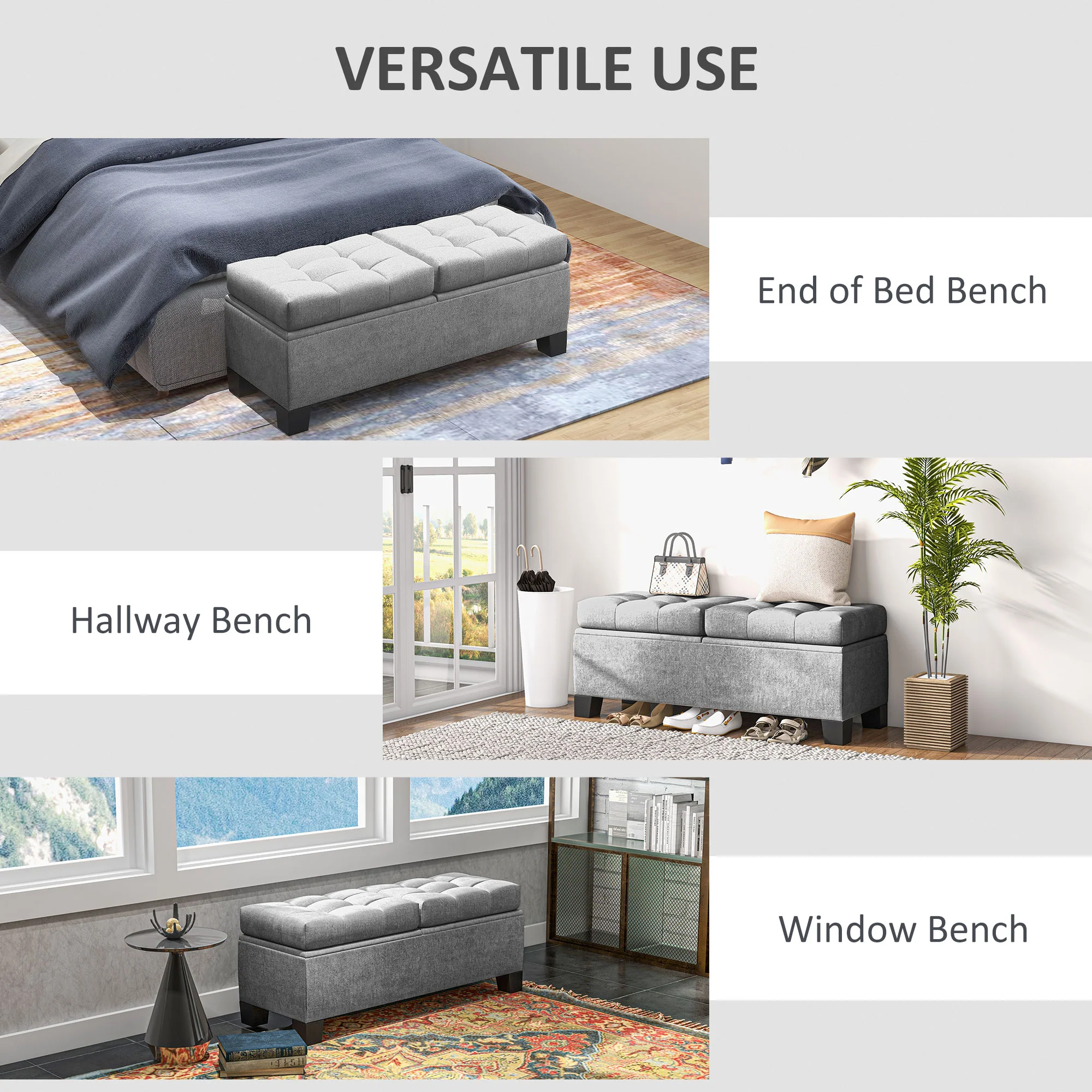 46" Storage Ottoman Bench, Steel Frame, Button Tufted & Safety Hinges, Gray - Image 8
