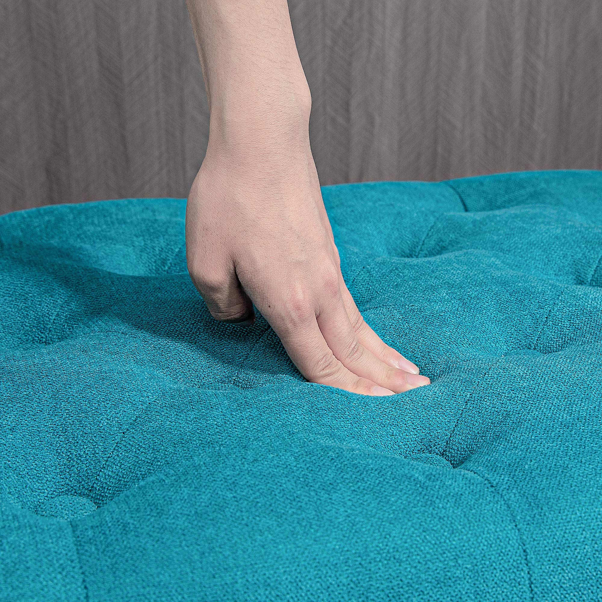 50 Inches Tufted Storage Ottoman, End of Bed Bench w/ Rolled Arms & Wood Legs, Teal - Image 11