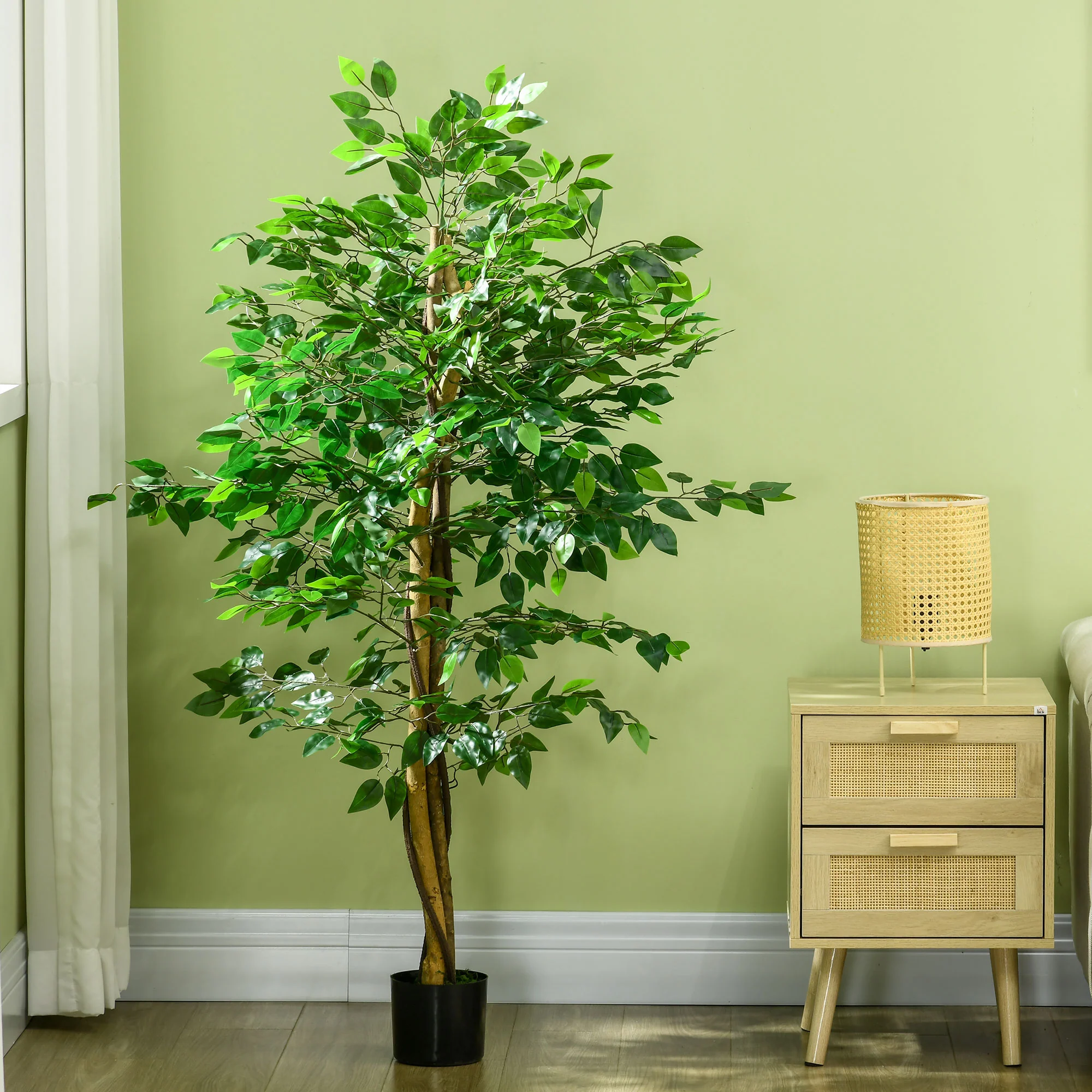 5ft Artificial Tree, Indoor Outdoor Fake Ficus with Pot for Home Office Living Room Decor - Image 10