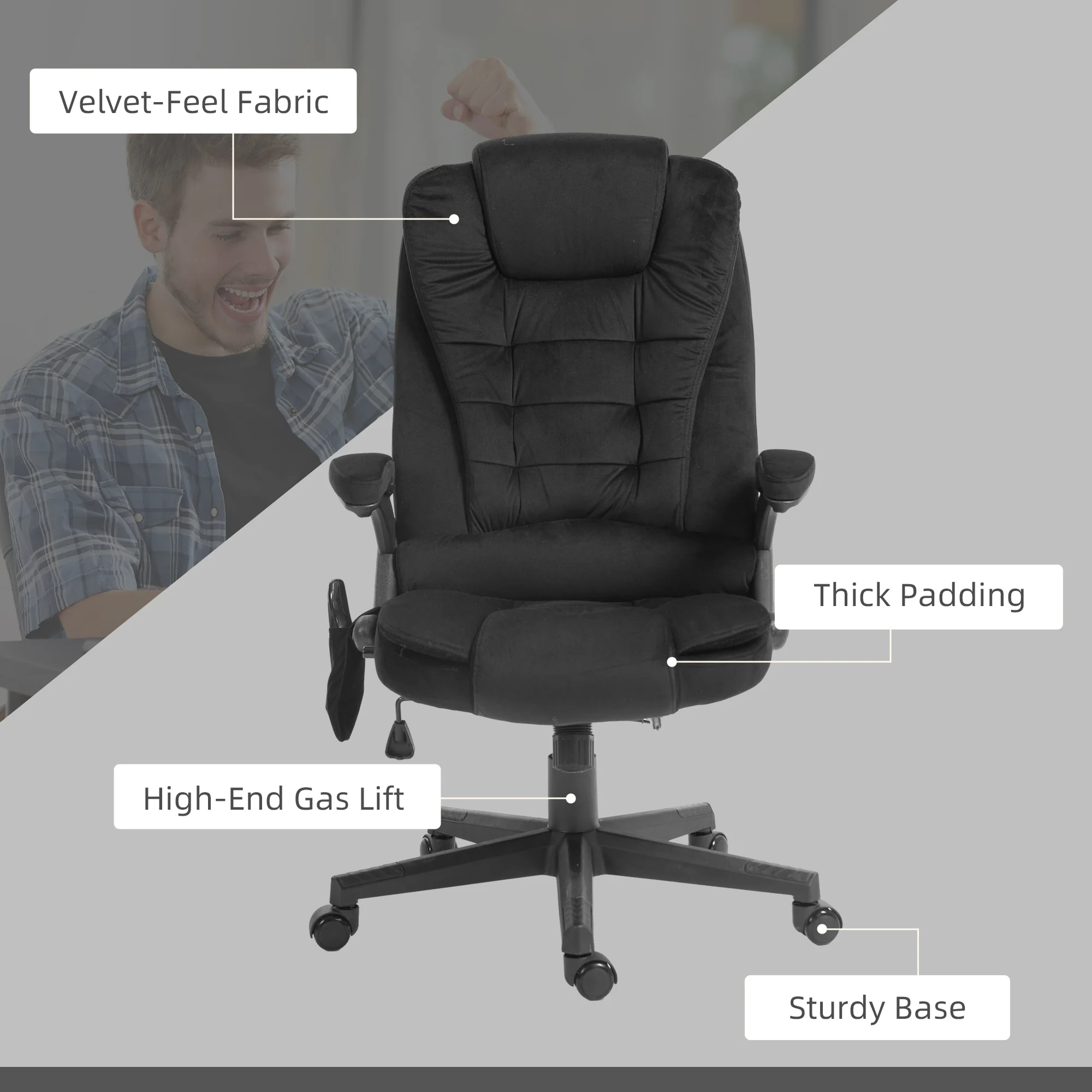6 Points Heated Executive Office Chair, Velvet High Back Massage Office Chair, Black - Image 11