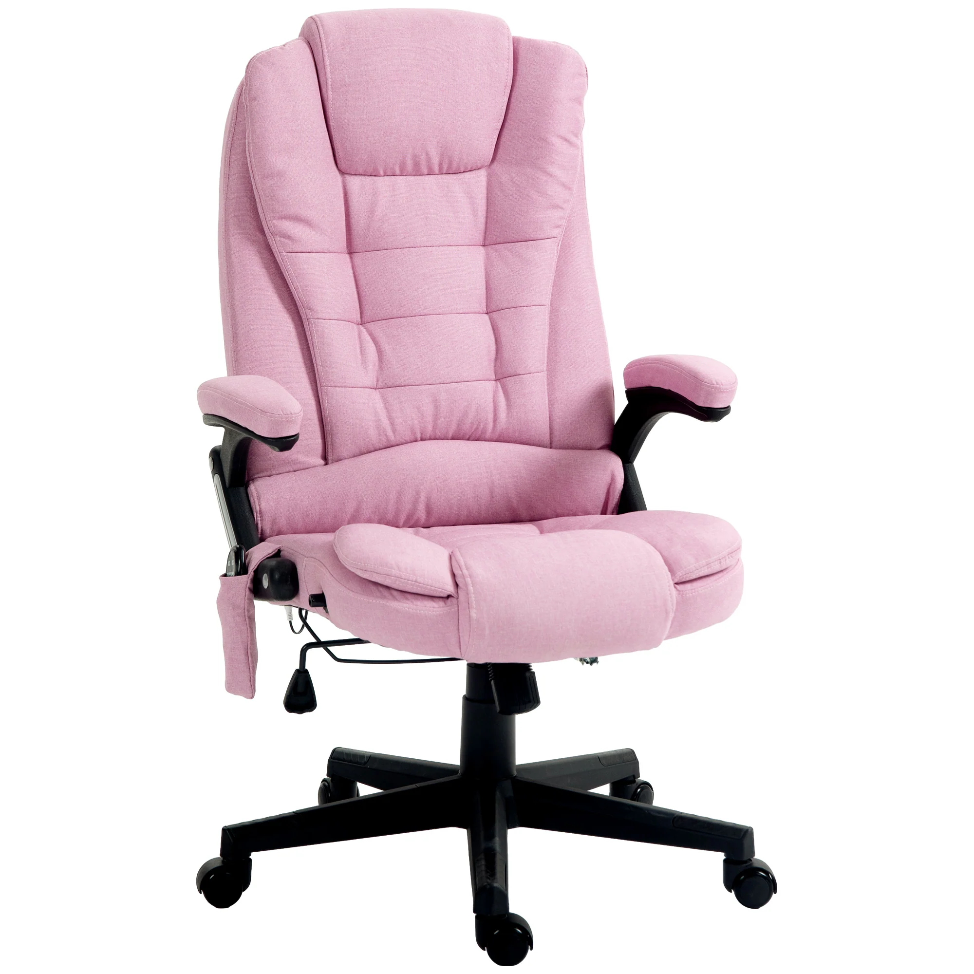 6 Points Heated Massage Office Chair, Linen High Back Executive Office Chair, Pink - Image 2