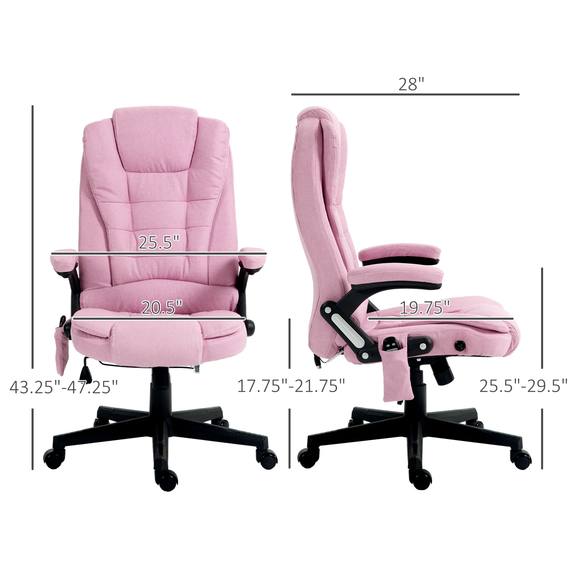 6 Points Heated Massage Office Chair, Linen High Back Executive Office Chair, Pink - Image 5