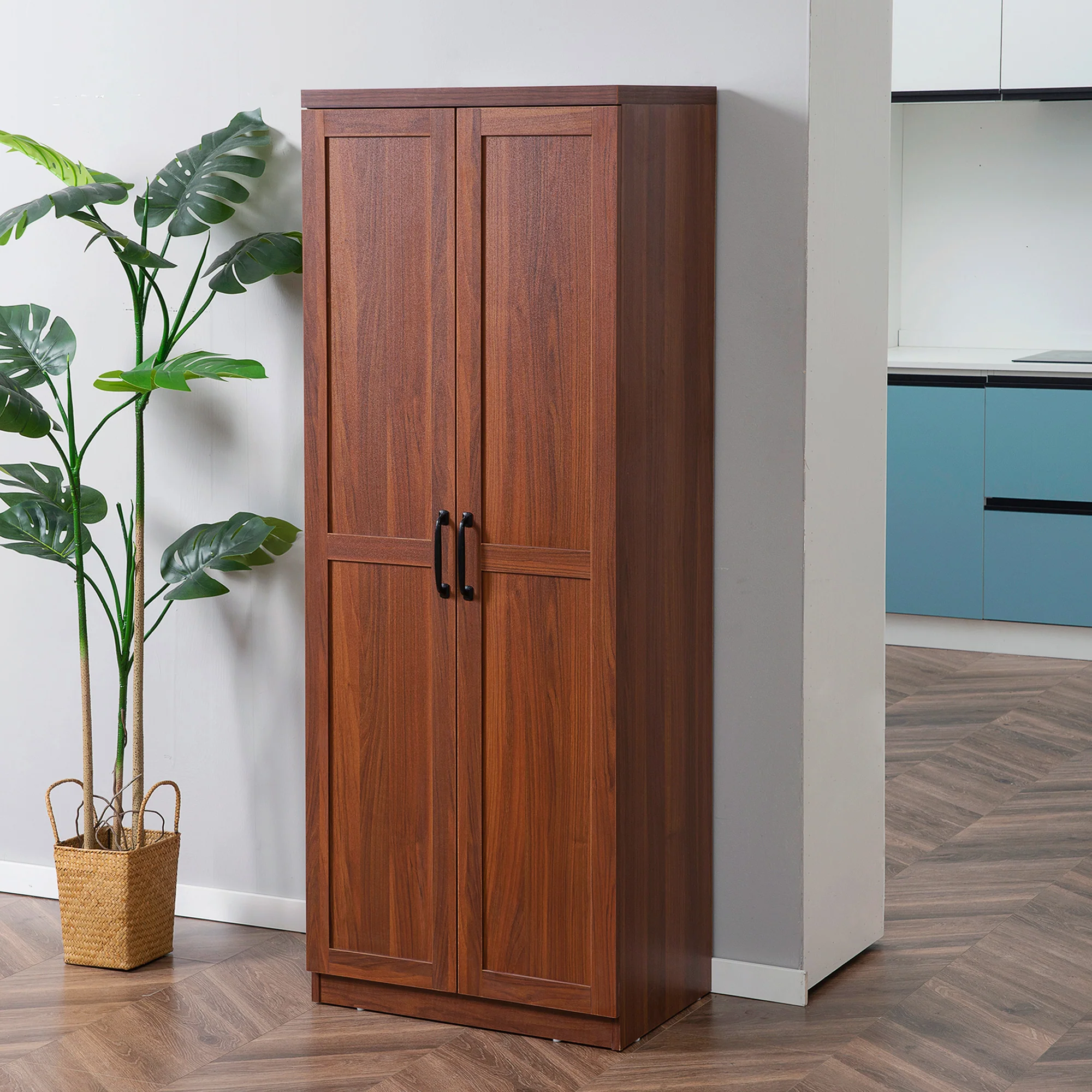 63" 2-Door Kitchen Pantry with 5-tier Shelving and 2 Adjustable Shelves, Brown - Image 3