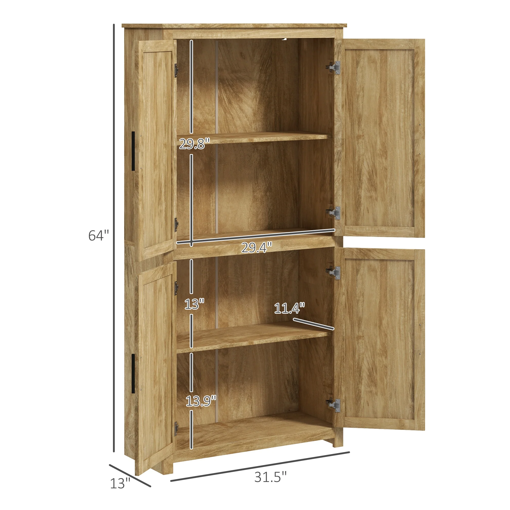 64" Kitchen Pantry Cabinet w/ 4 Rattan Doors, 4 Tier Shelves & Adjustable Shelf, Natural - Image 5