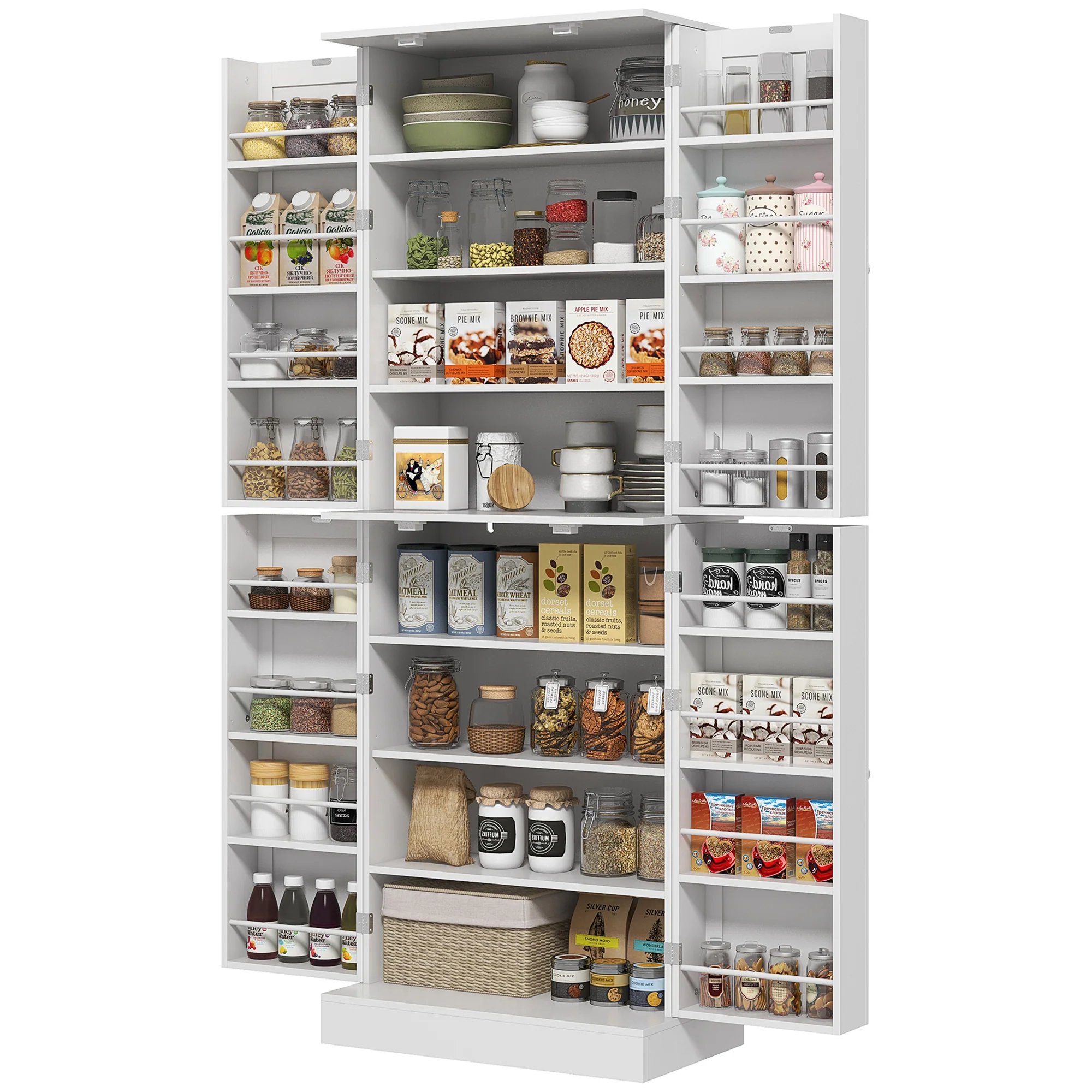 65" Kitchen Cabinet with 4 Doors and 16 Door Shelves for Dining Room, White - Image 2
