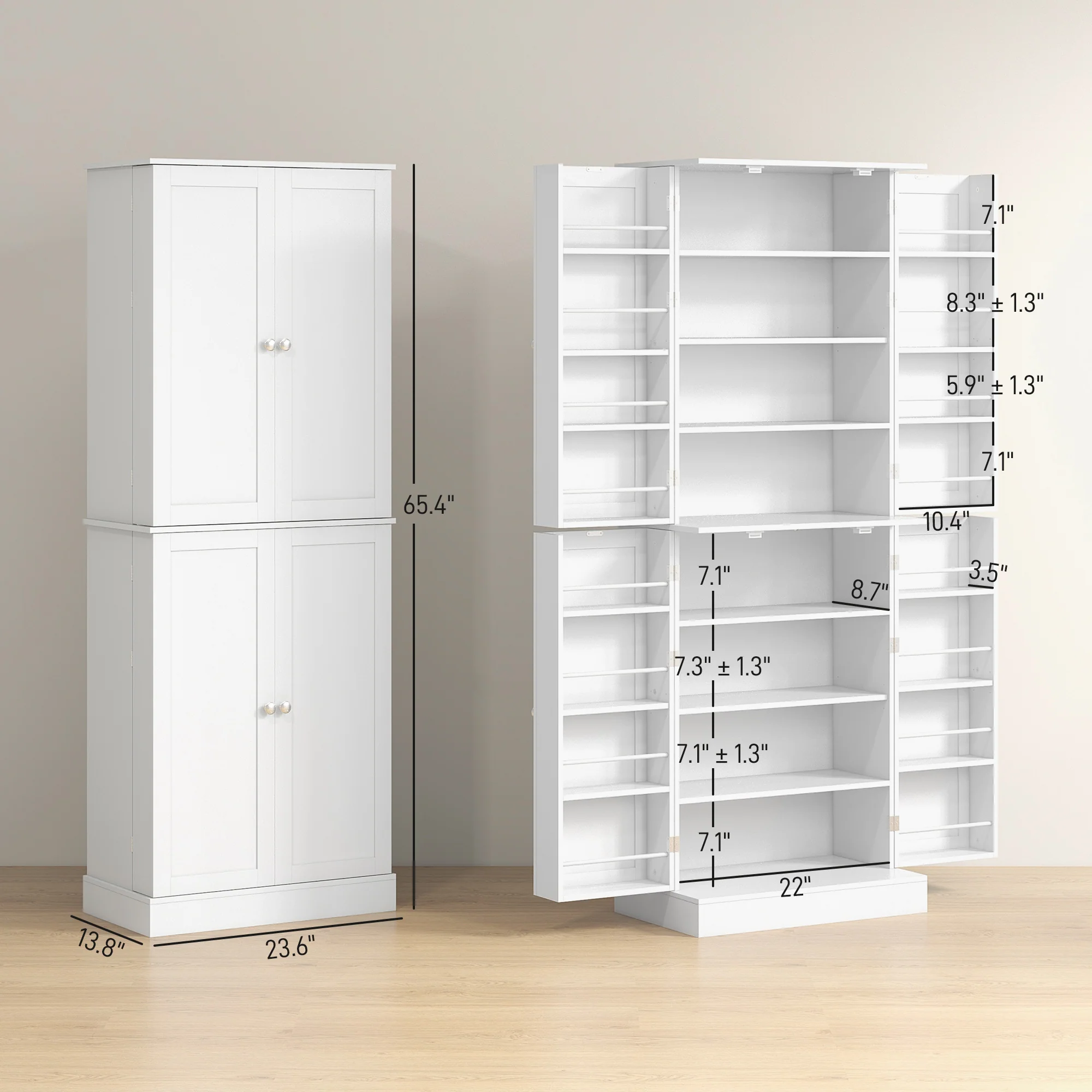 65" Kitchen Cabinet with 4 Doors and 16 Door Shelves for Dining Room, White - Image 5