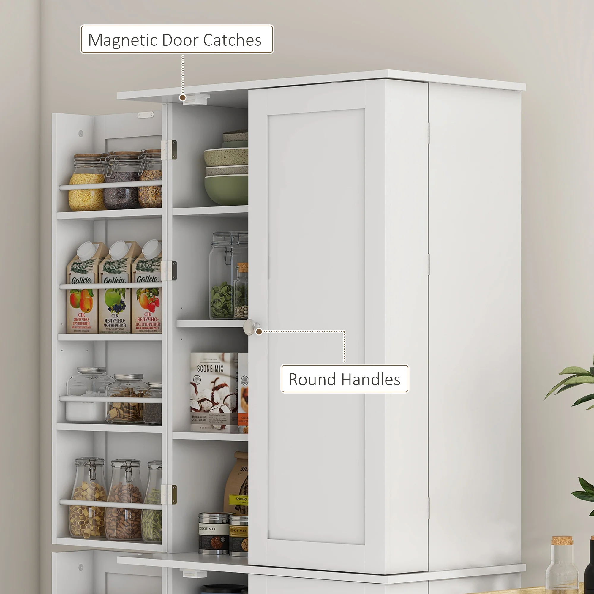 65" Kitchen Cabinet with 4 Doors and 16 Door Shelves for Dining Room, White - Image 9