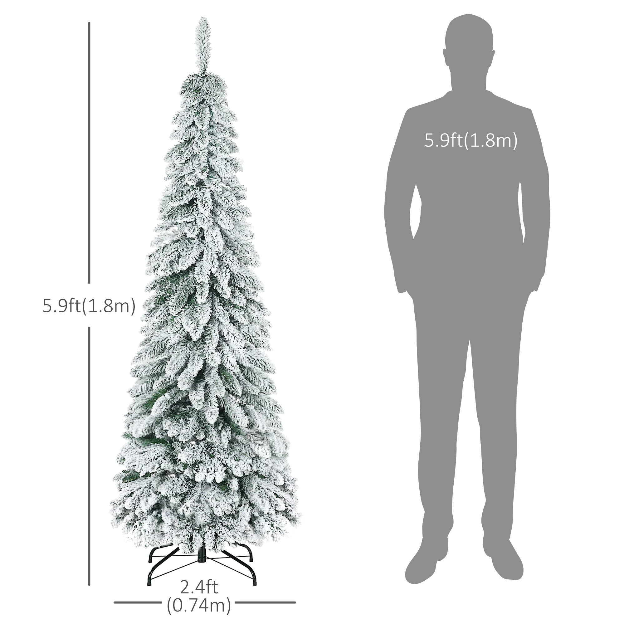 6ft Artificial Christmas Tree with 523 Snow Flocked Branches, Downswept Shape, Steel Base - Image 5