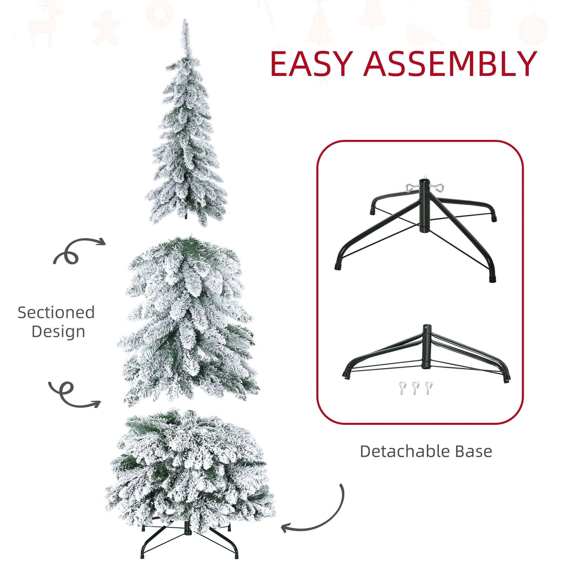 6ft Artificial Christmas Tree with 523 Snow Flocked Branches, Downswept Shape, Steel Base - Image 9