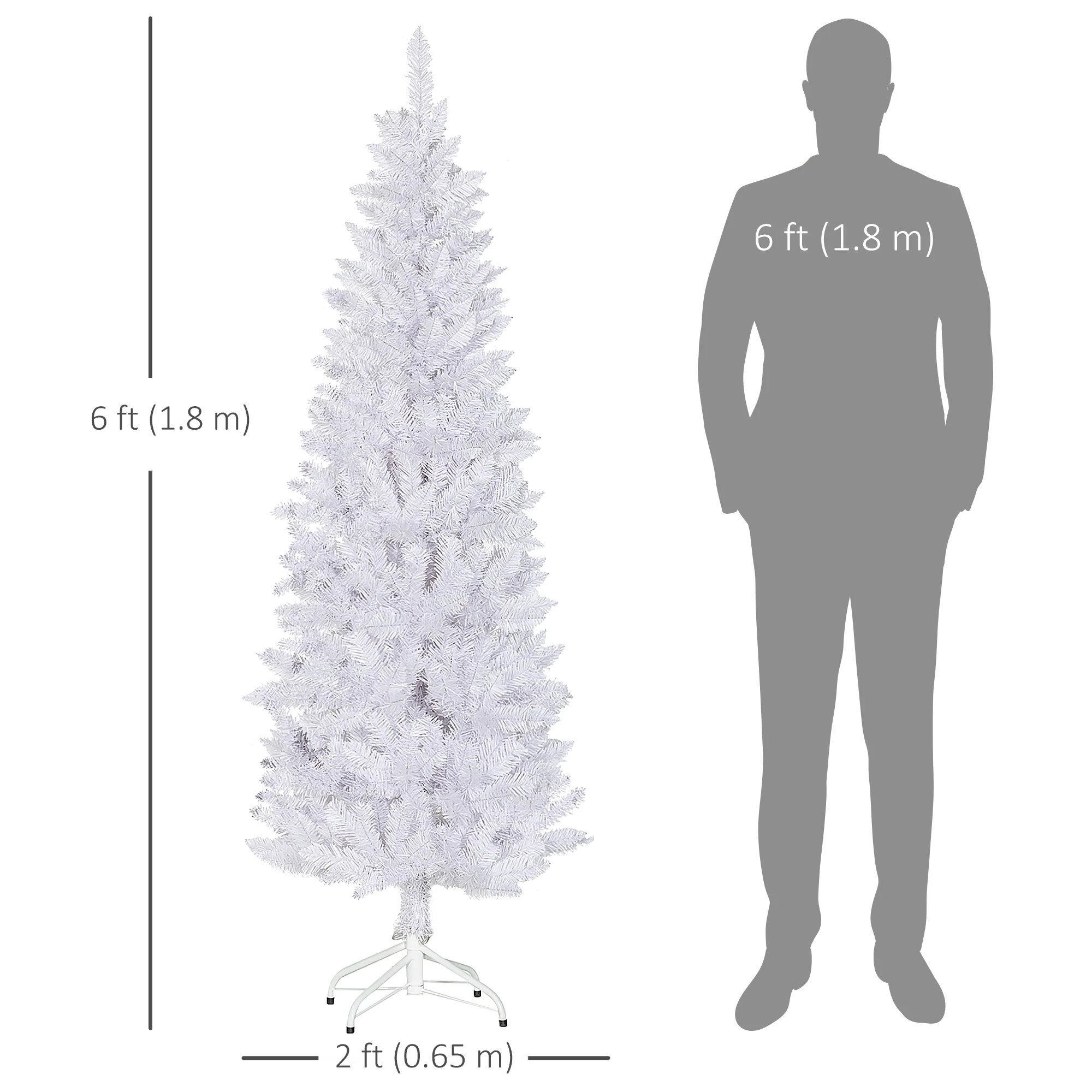 6ft Tall Pencil Christmas Tree, Artificial Xmas Tree with 479 Branch Tips and Steel Base, Holiday Décor for Home Office, White - Image 5