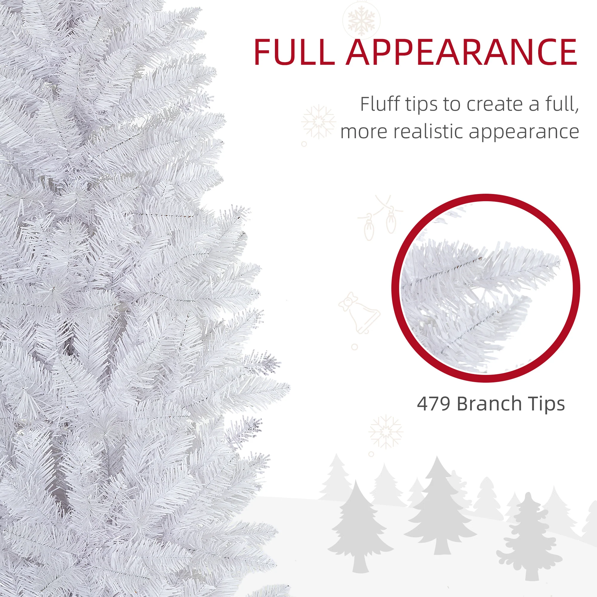 6ft Tall Pencil Christmas Tree, Artificial Xmas Tree with 479 Branch Tips and Steel Base, Holiday Décor for Home Office, White - Image 7