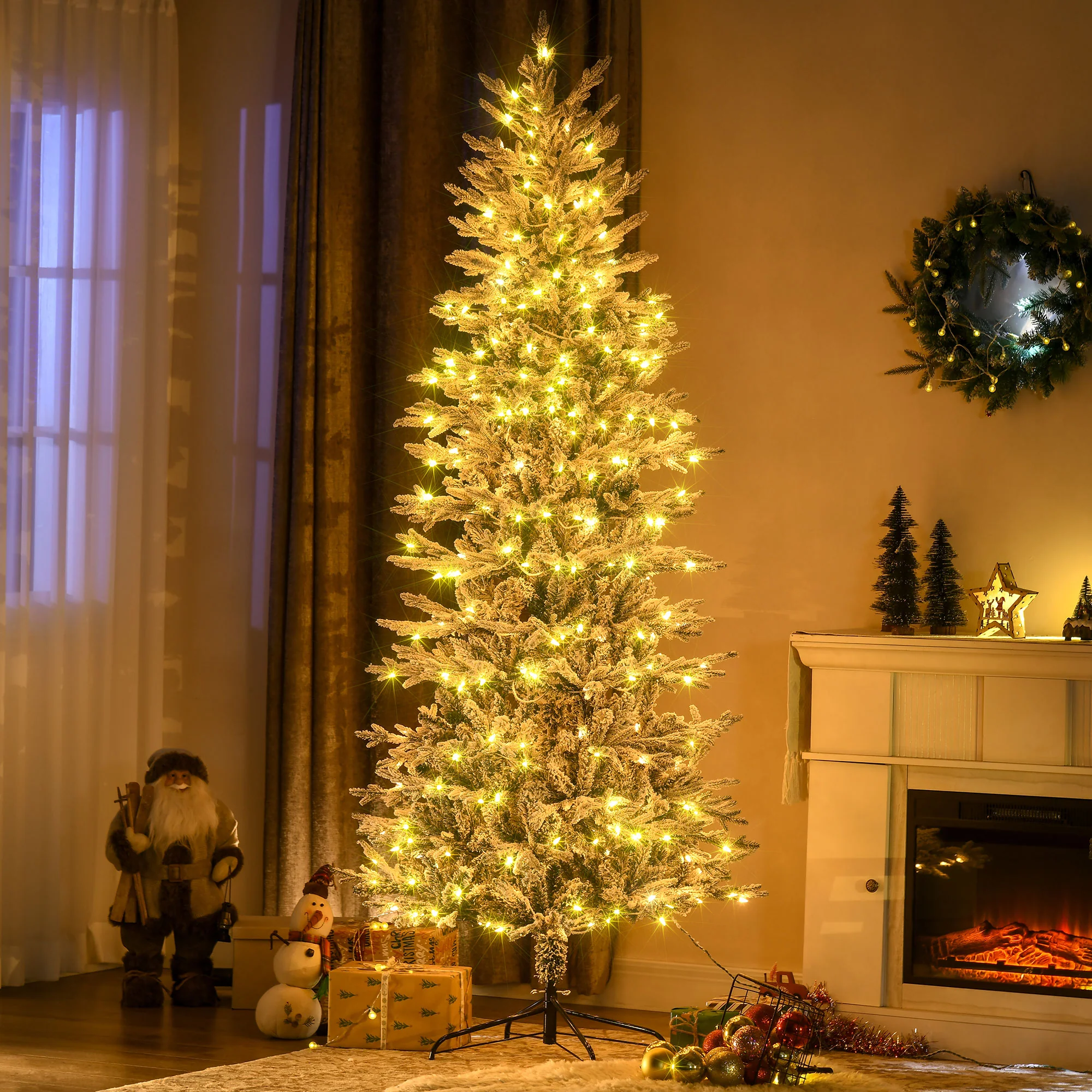 7.5' Pre Lit Flocked Christmas Tree with Snow Branches, Auto Open, Extra Bulb - Image 3