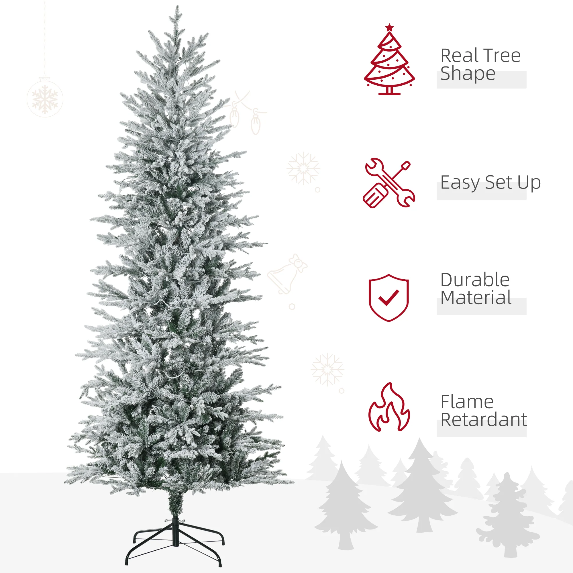 7.5' Pre Lit Flocked Christmas Tree with Snow Branches, Auto Open, Extra Bulb - Image 6