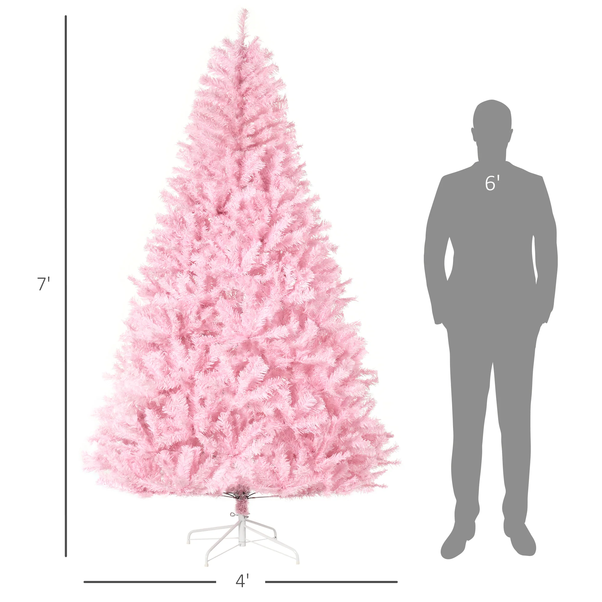 7' Artificial Pink Christmas Tree with Auto Open, Steel Base, Wide Shape - Image 5