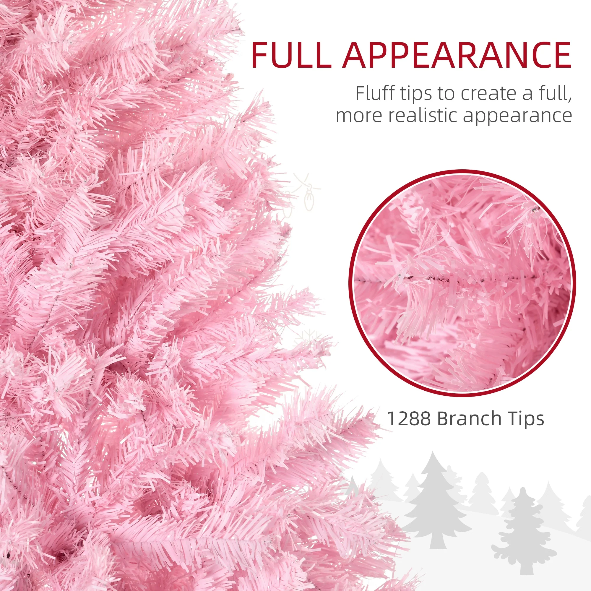 7' Artificial Pink Christmas Tree with Auto Open, Steel Base, Wide Shape - Image 7