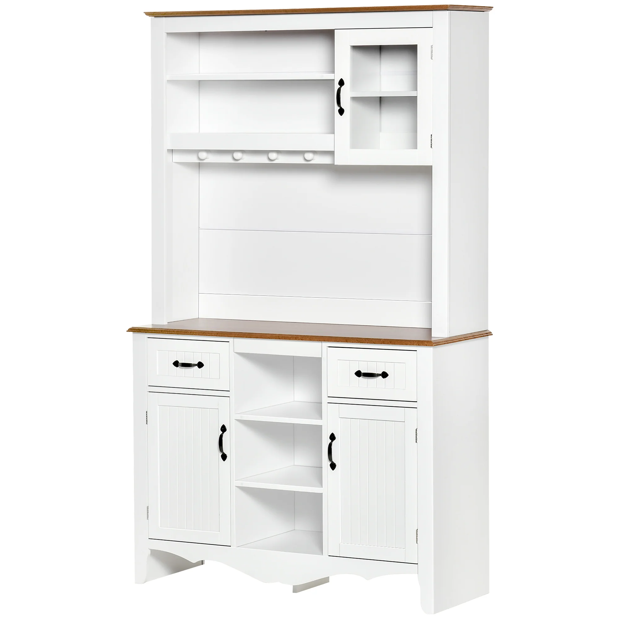 71" Kitchen Pantry, Buffet with Hutch, Farmhouse Style Storage Cupboard with Utility Drawer, 3 Door Cabinets and 5-tier Shelves, White - Image 2