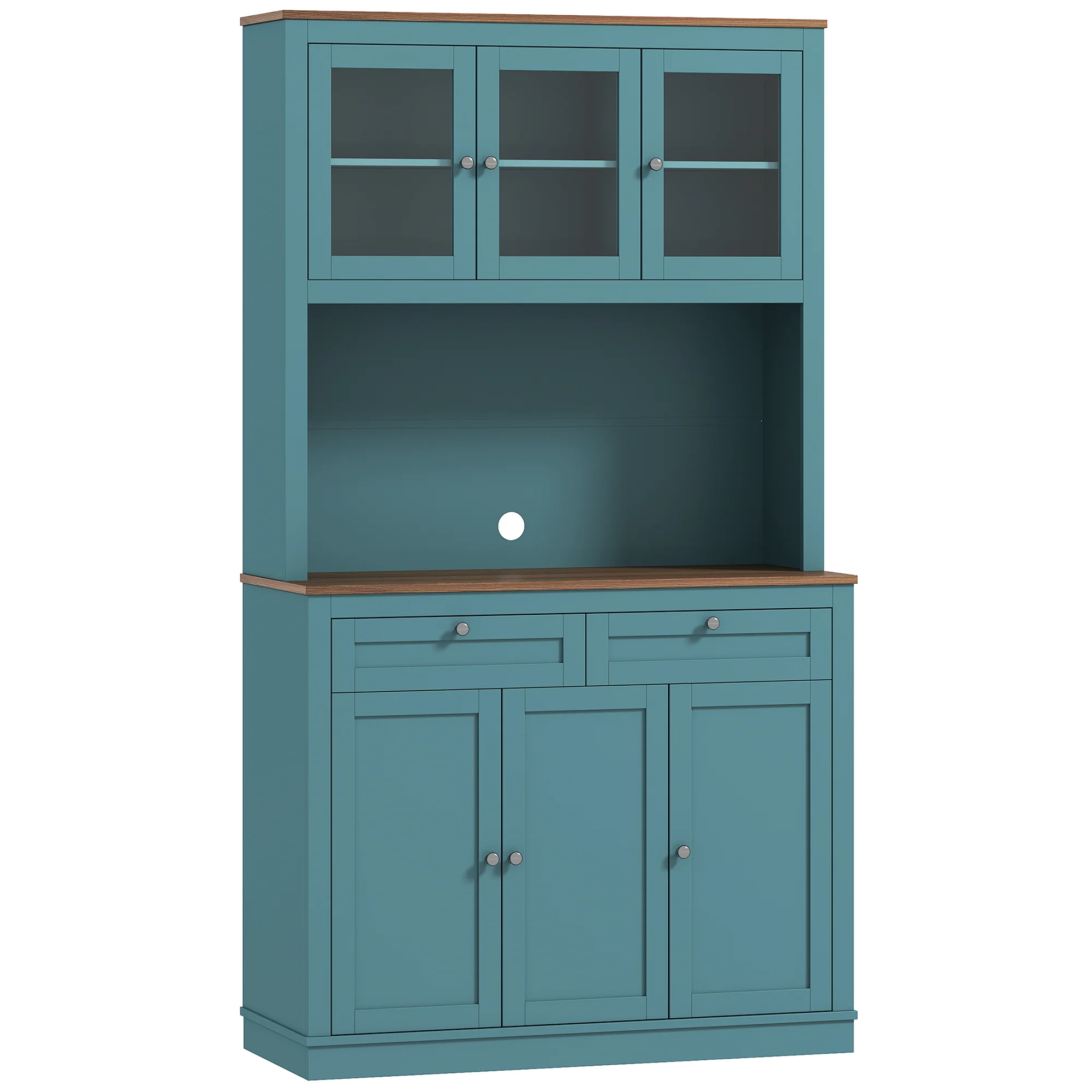 71" Kitchen Pantry Cabinet with Microwave Stand, Drawers & Adjustable Shelves, Green - Image 12