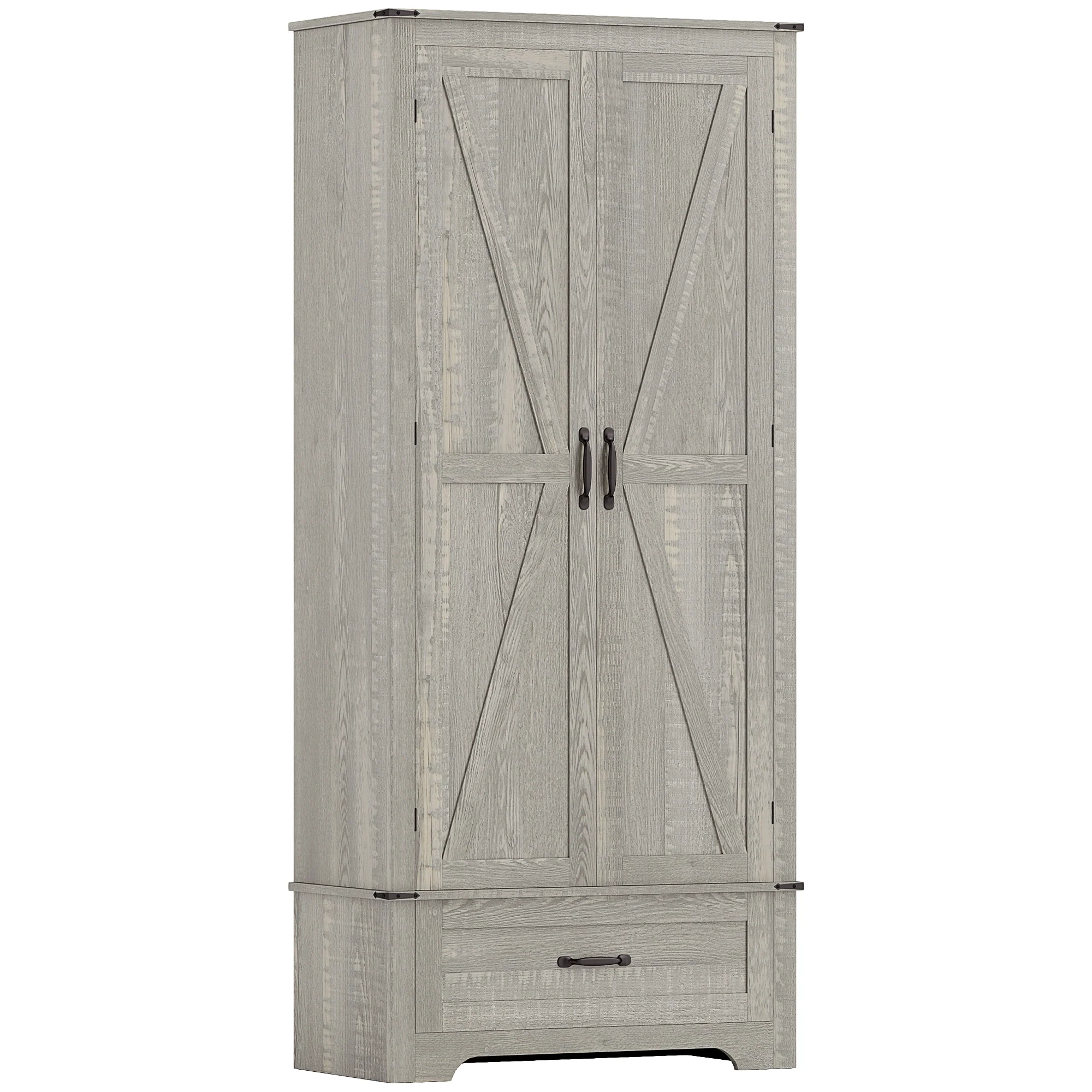 72" Farmhouse Kitchen Pantry Cabinet with Adjustable Shelves & Drawer, Distressed Light Gray - Image 12