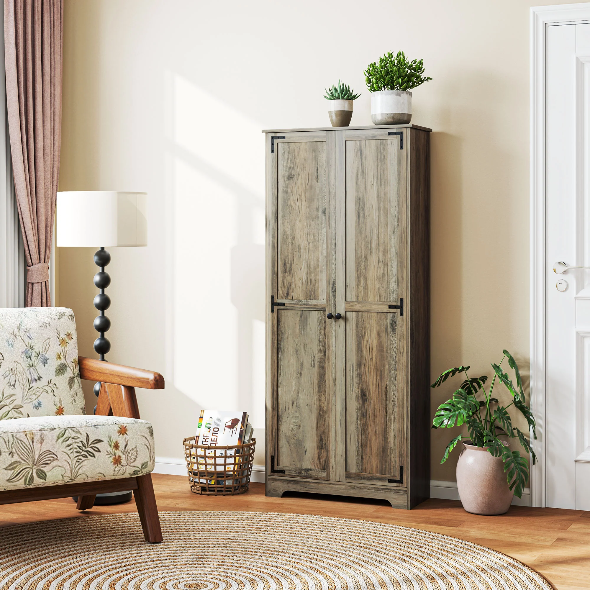 72" Farmhouse Pantry Cabinet with Adjustable Shelves, Distressed Gray - Image 11