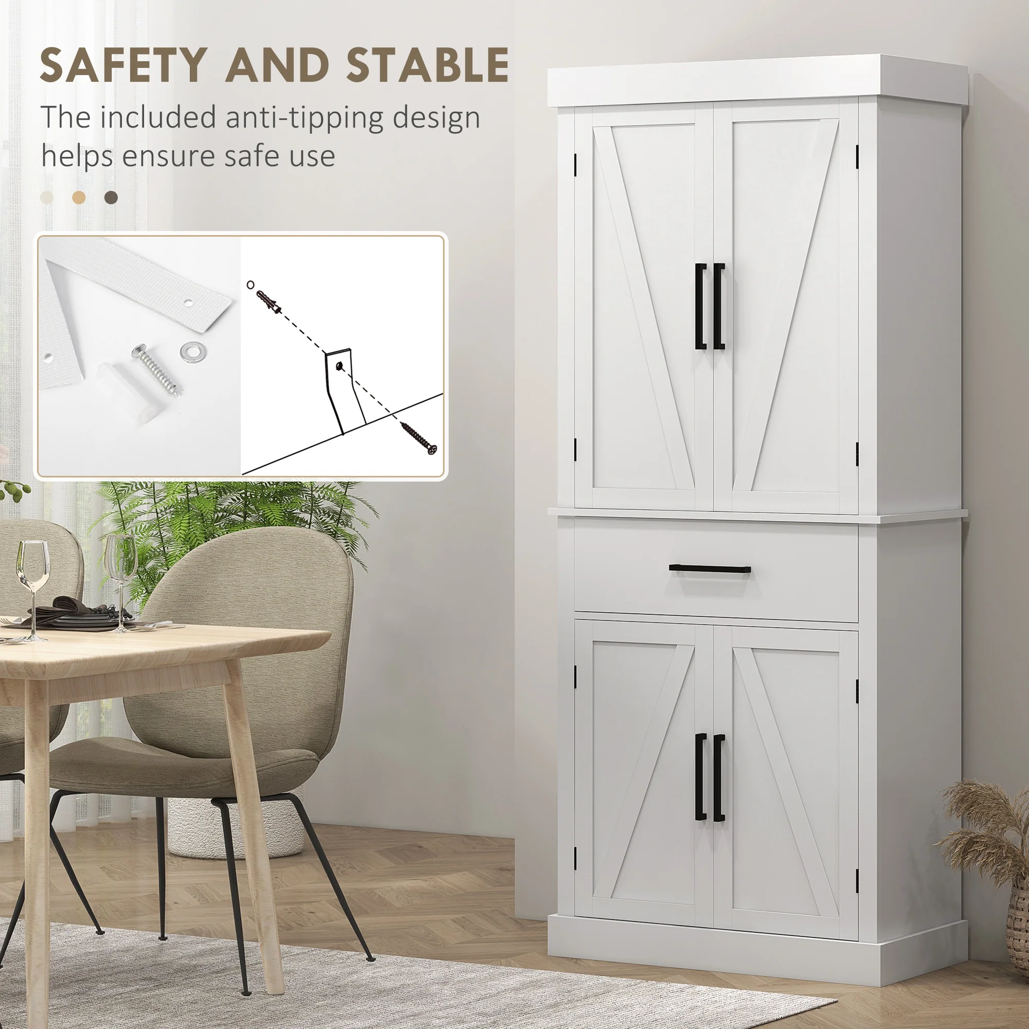 72" Tall Pantry Cabinet with Barn Doors, 5-Tier Shelf & Adjustable Shelves, White - Image 9