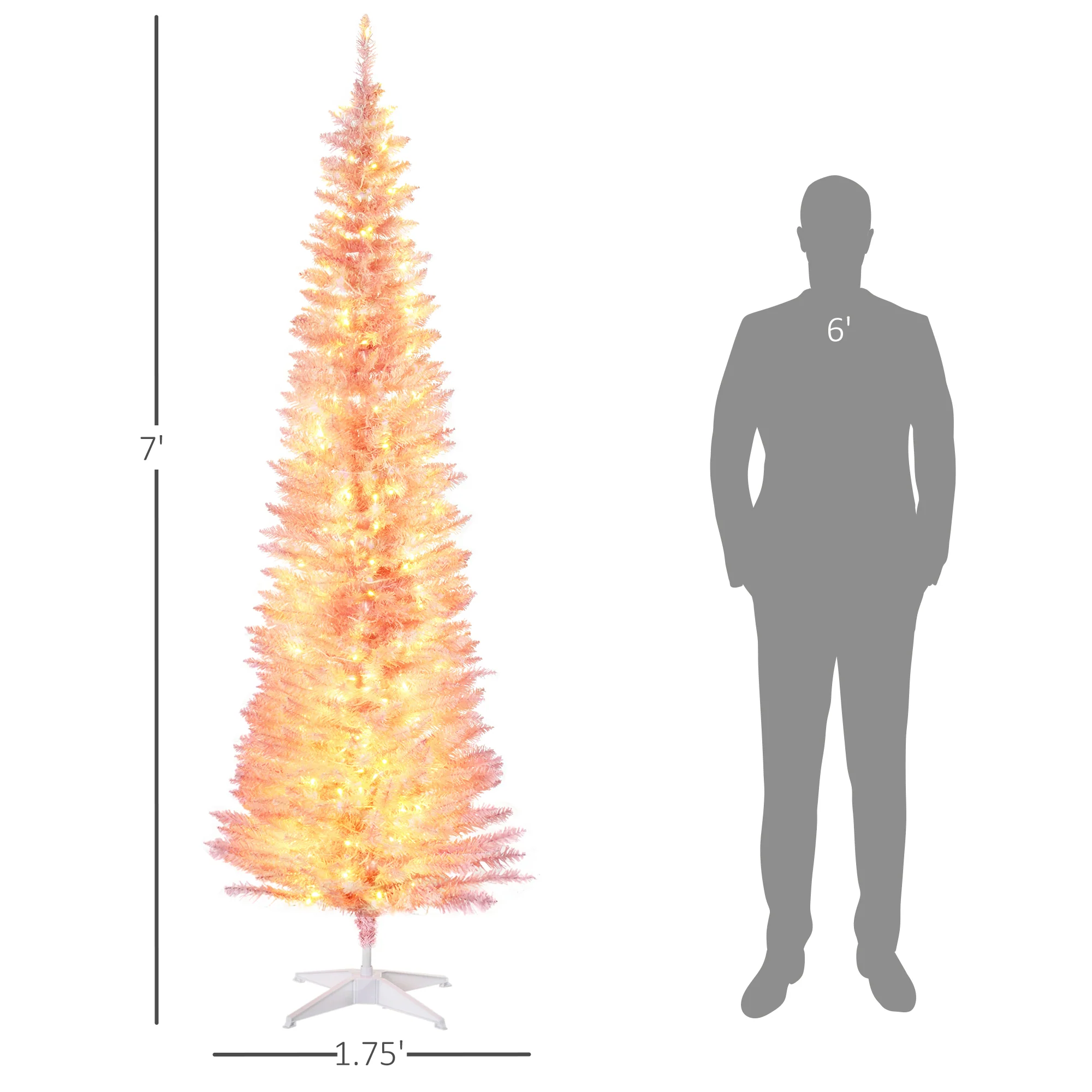 7ft Pencil Christmas Tree with Realistic Branches and Warm White LED Lights Pink - Image 5