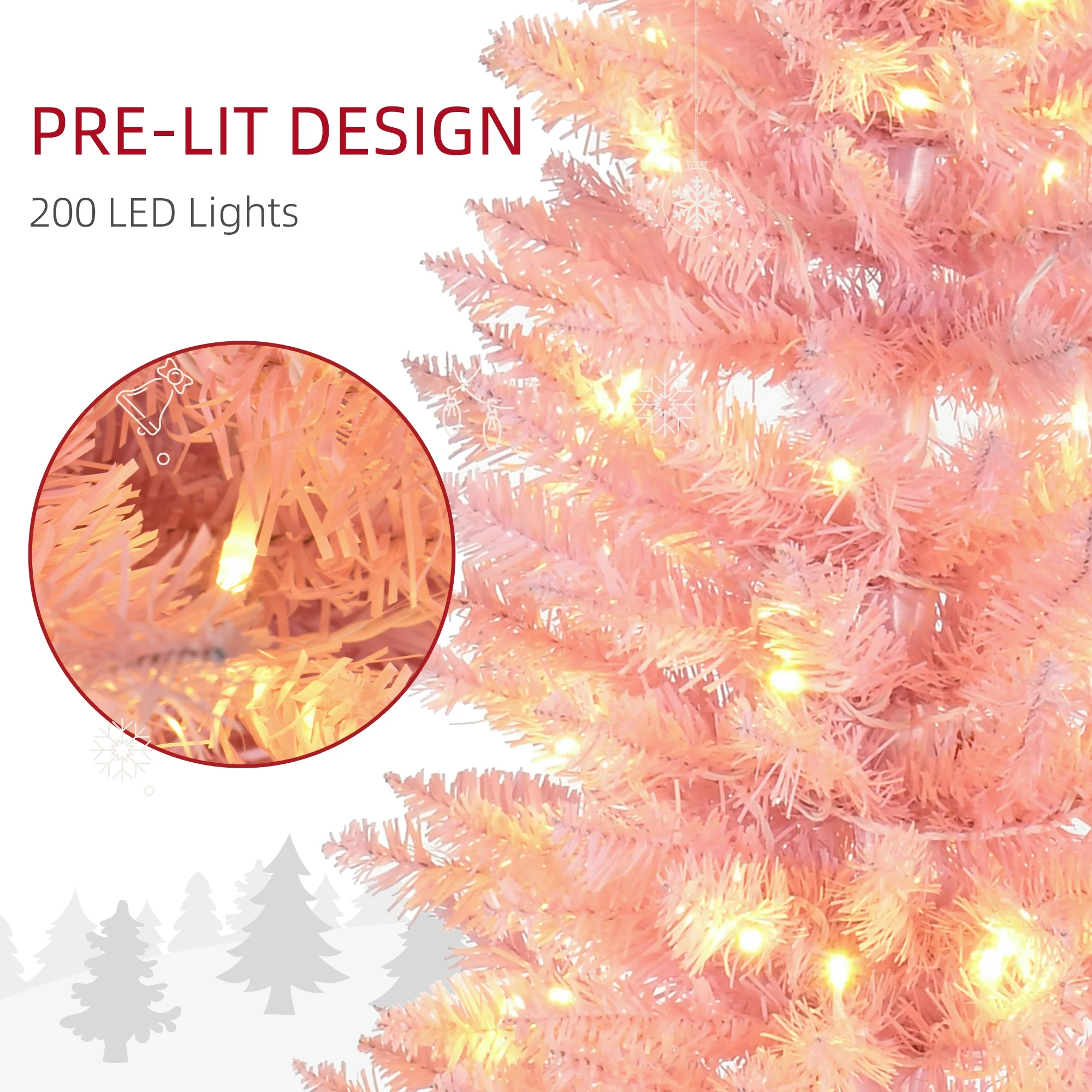 7ft Pencil Christmas Tree with Realistic Branches and Warm White LED Lights Pink - Image 7