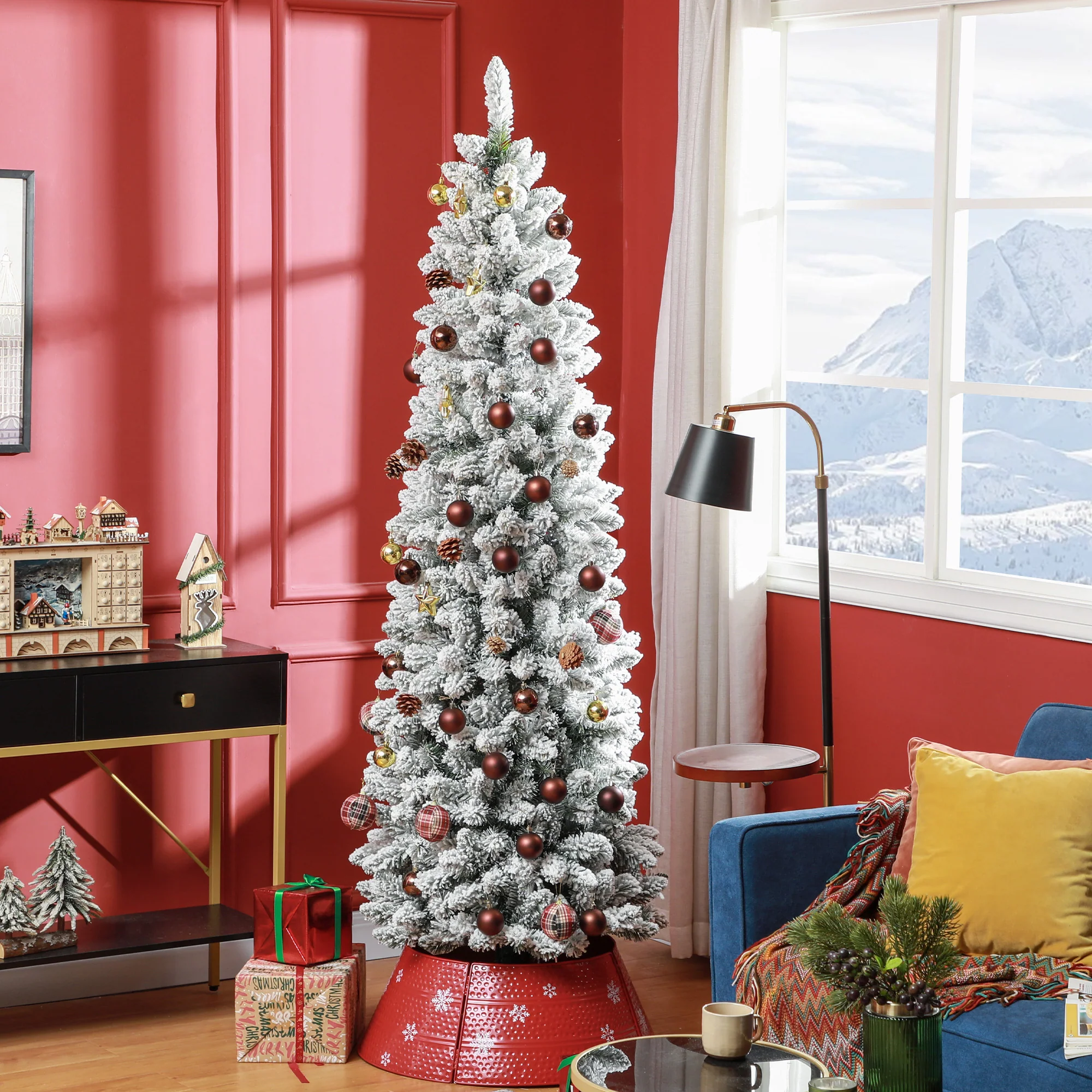 7ft Tall Pencil Christmas Tree with 687 Branch Tips and Steel Base for Holiday - Image 10