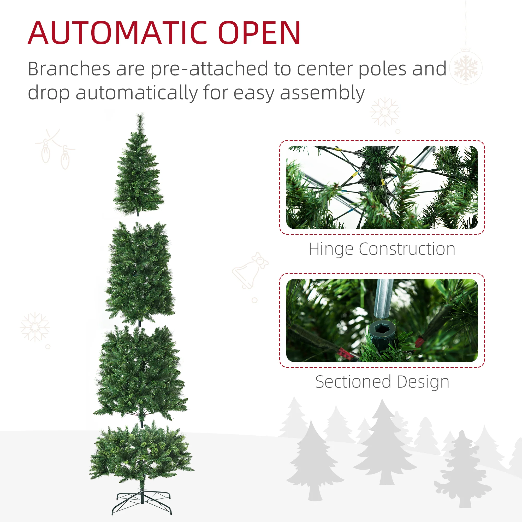 9' Artificial Pencil Christmas Trees with Auto Open, Steel Base, Pine Needles for Decoration - Image 9