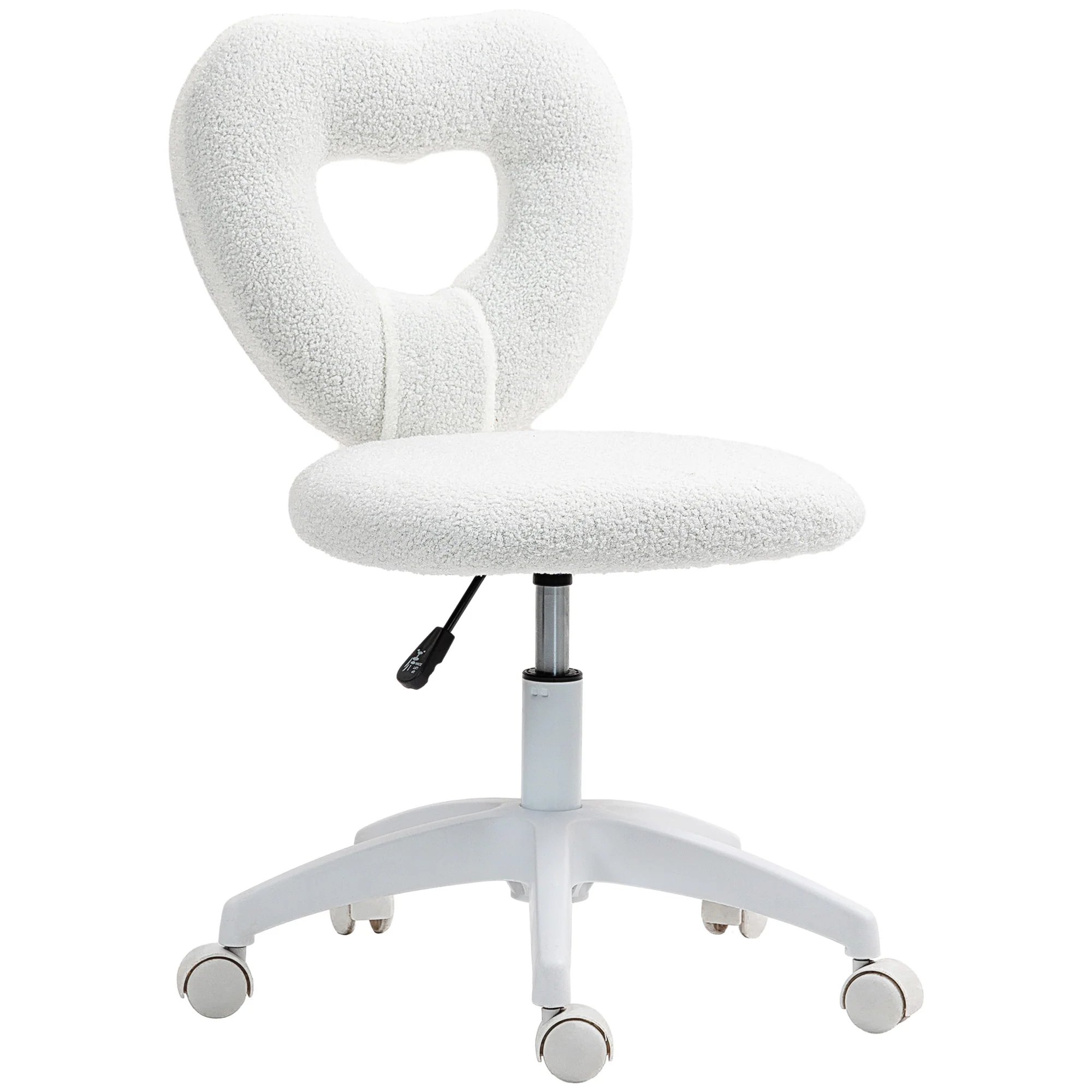 Teddy Fleece Heart Makeup Vanity Chair with Swivel Wheels & Height Adjustable, White