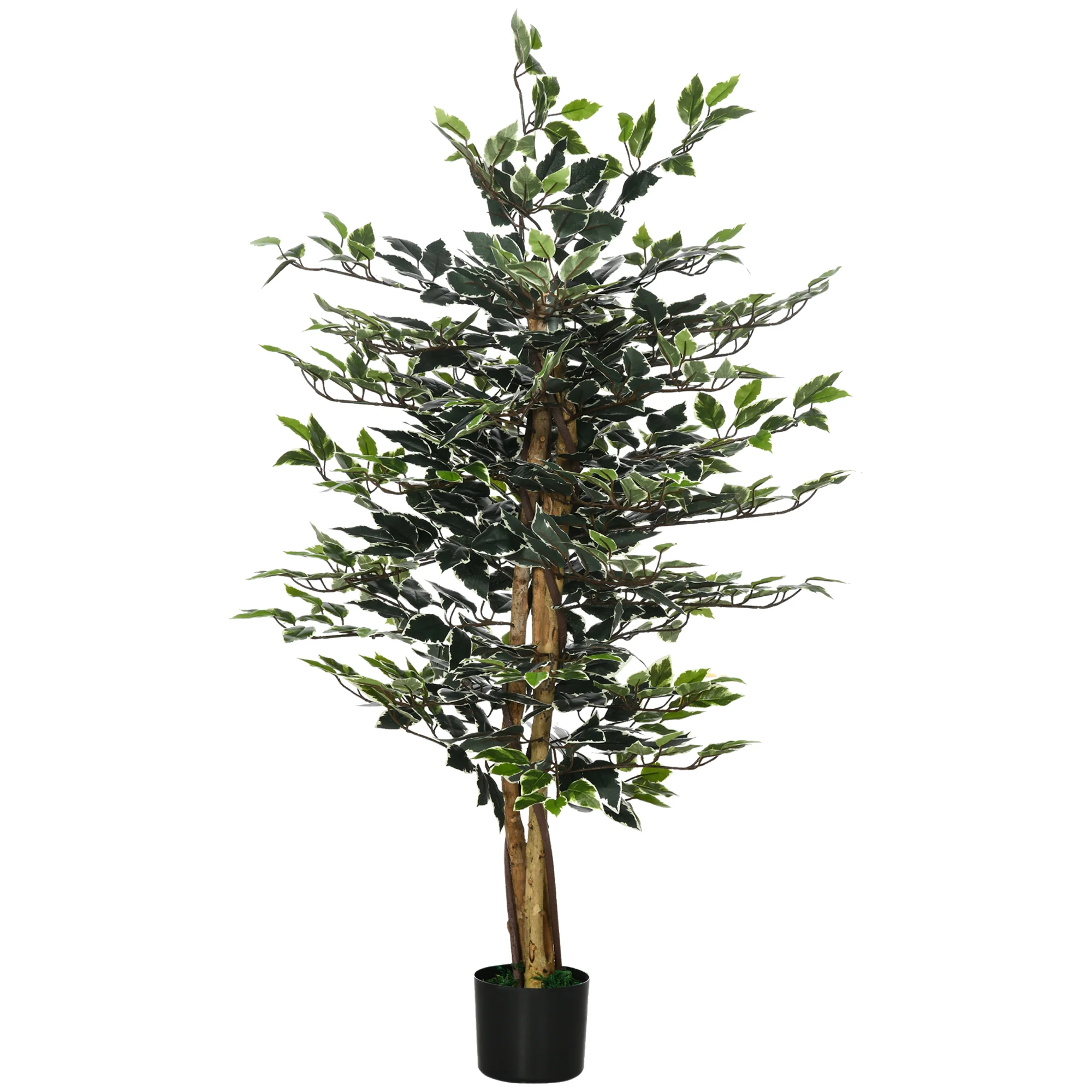 Artificial Ficus Tree in Pot, 130cm Tall Fake Plant with Lifelike Leaves and Natural Trunks, for Indoor Outdoor, Green - Image 2