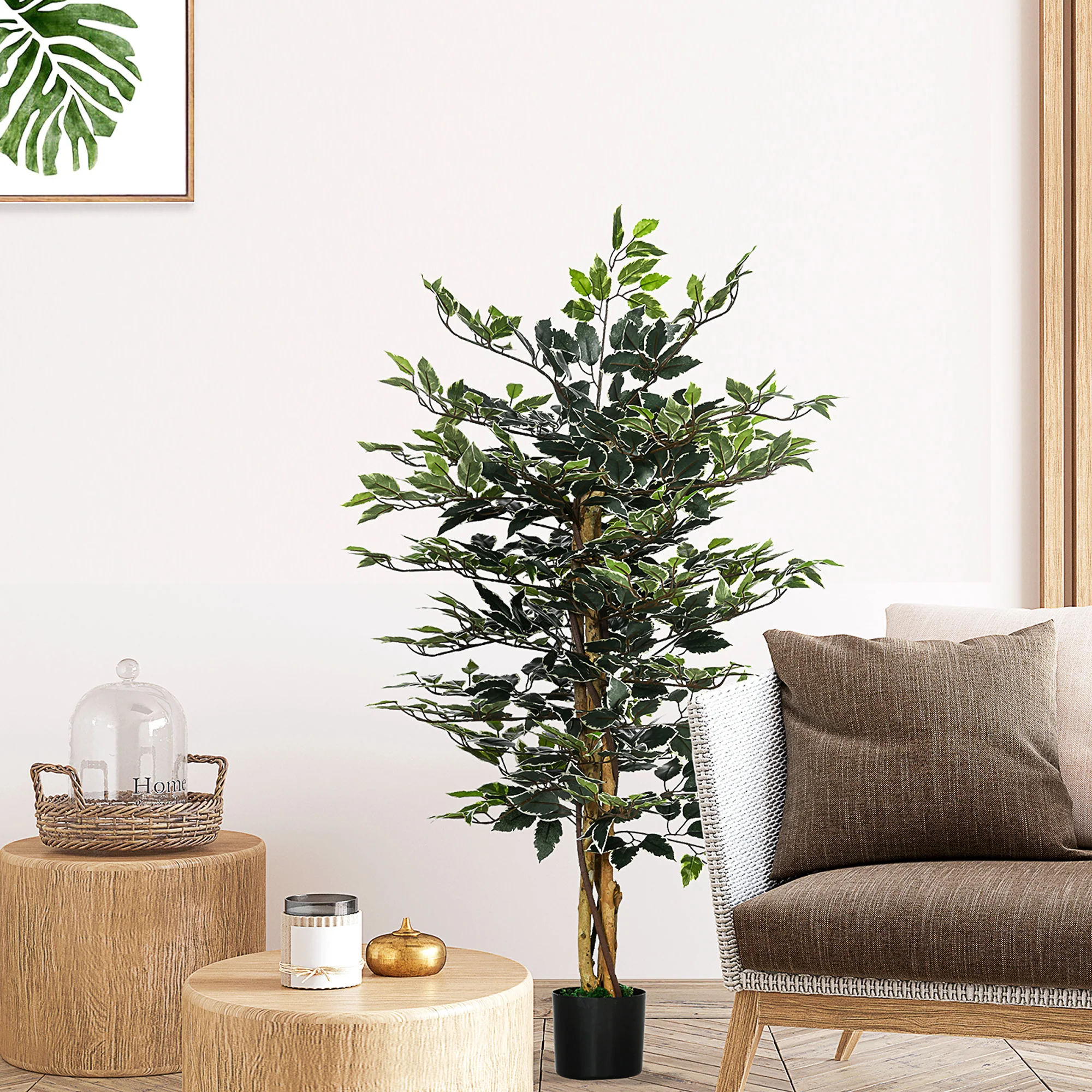 Artificial Ficus Tree in Pot, 130cm Tall Fake Plant with Lifelike Leaves and Natural Trunks, for Indoor Outdoor, Green - Image 3