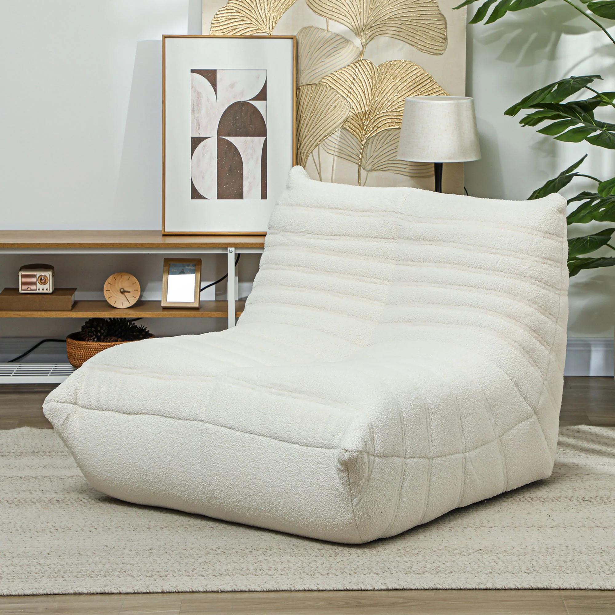 Bean Bag Chair for Adults with High-Density Foam, Fireside Sofa, Cream White - Image 4