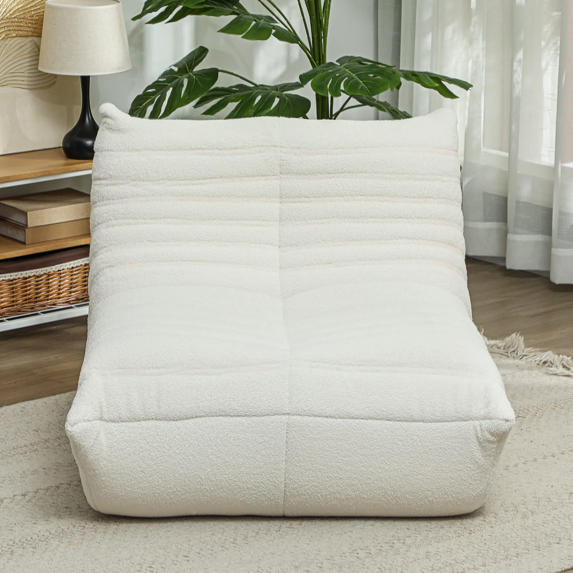 Bean Bag Chair for Adults with High-Density Foam, Fireside Sofa, Cream White - Image 9